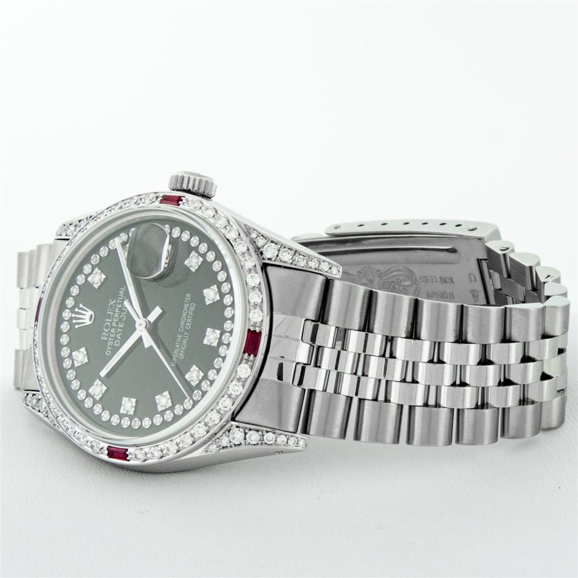 Rolex Mens SS Black String Diamond Lugs & Ruby Oyster Perpetaul Datejust 36MM - Image 4 of 9