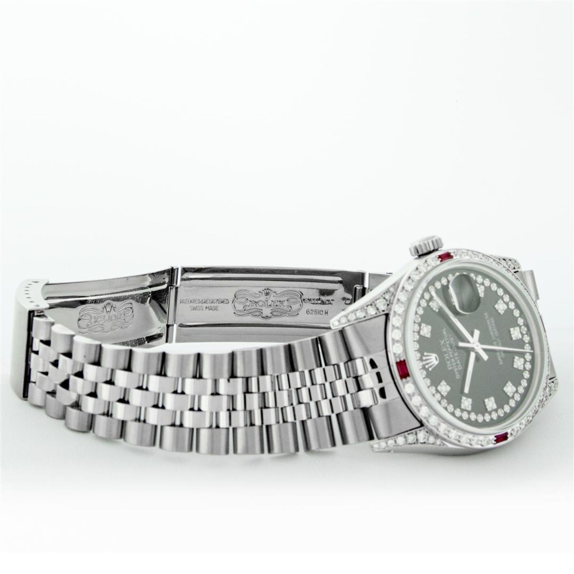 Rolex Mens SS Black String Diamond Lugs & Ruby Oyster Perpetaul Datejust 36MM - Image 7 of 9