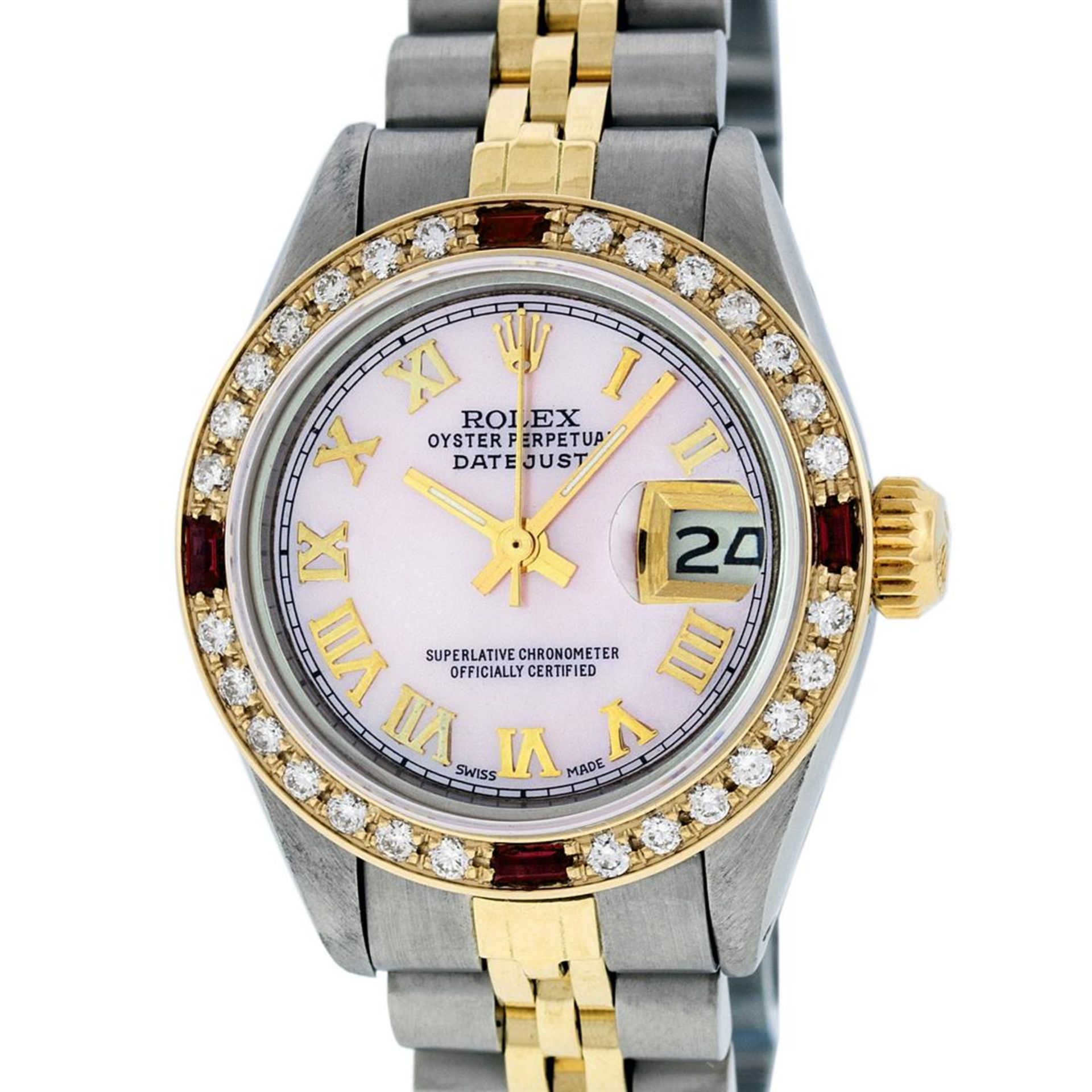 Rolex Ladies 2 Tone Pink MOP Diamond & Ruby Datejust Wristwatch