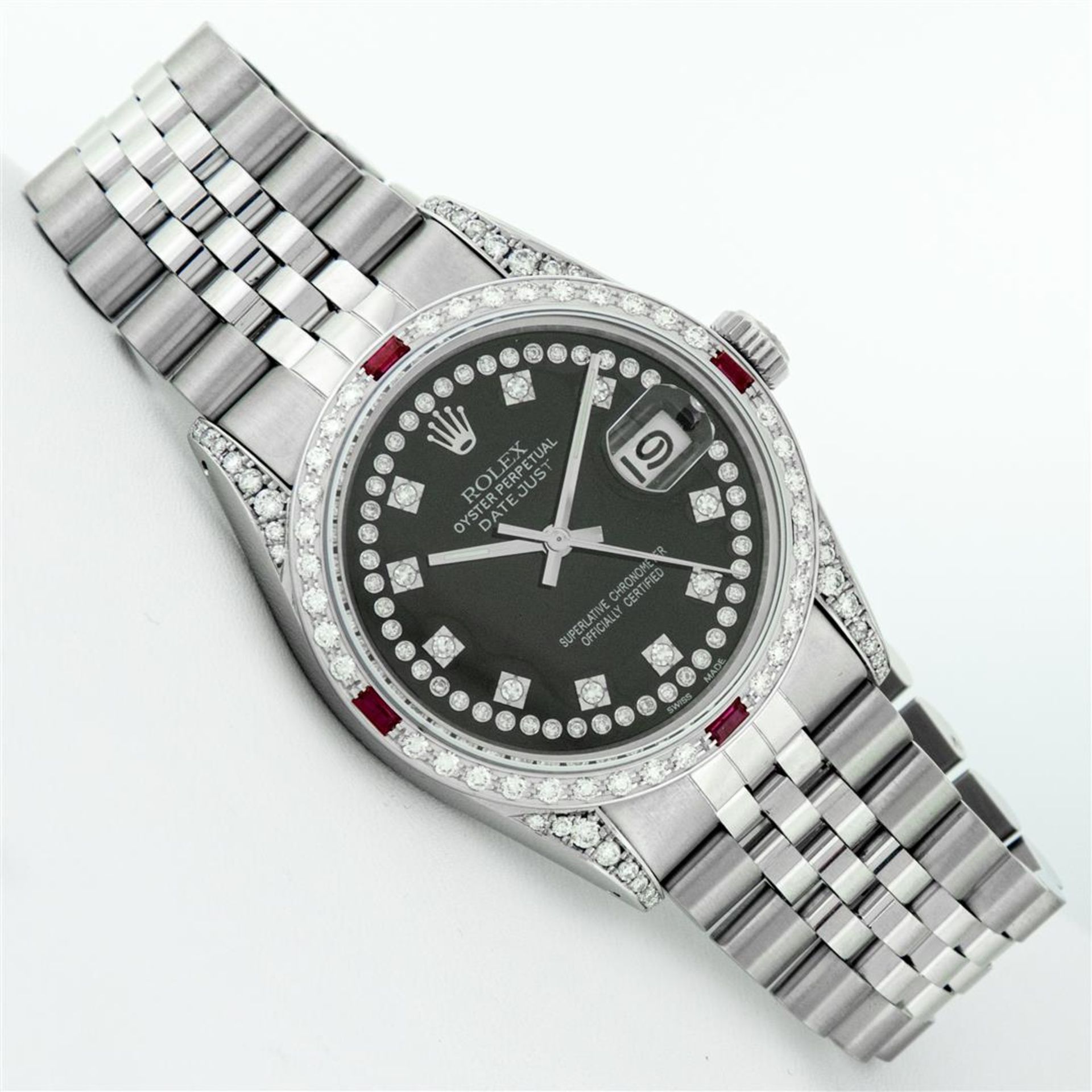 Rolex Mens SS Black String Diamond Lugs & Ruby Oyster Perpetaul Datejust 36MM - Image 3 of 9