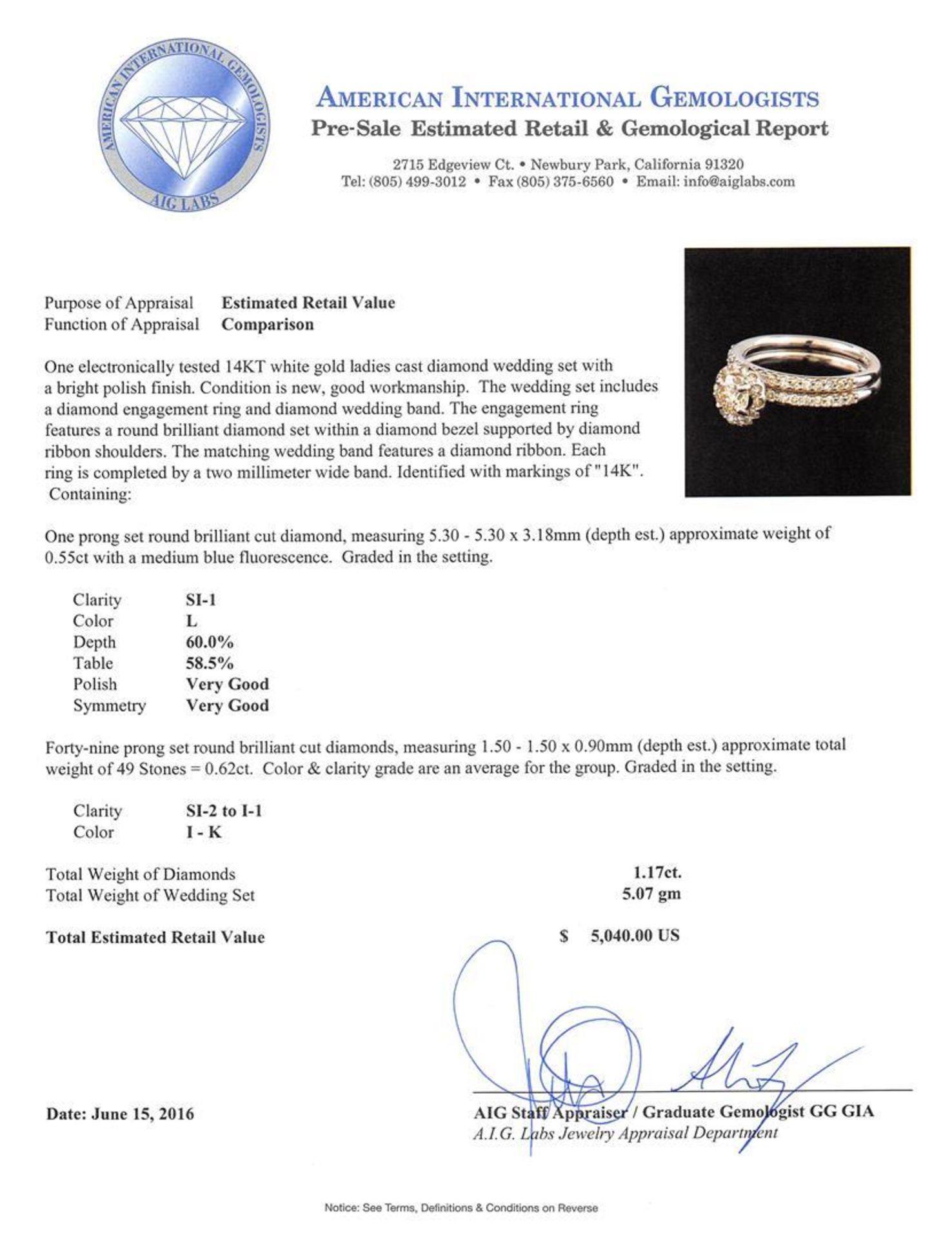 1.17ctw Diamond Wedding Ring Set - 14KT White Gold - Image 4 of 4