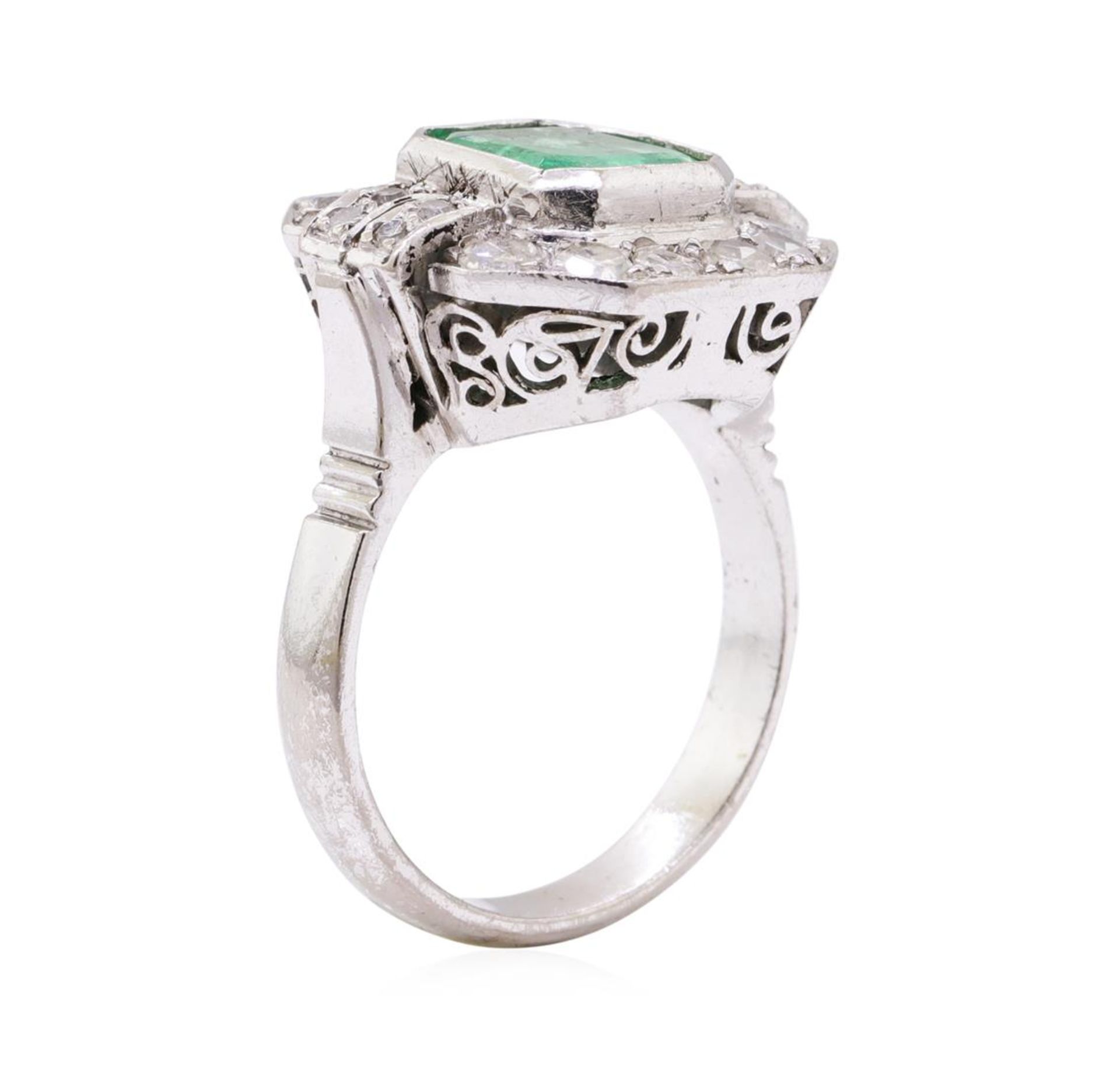 7.80 ctw Emerald And Diamond Ring And Earrings - 14KT White Gold - Image 4 of 7