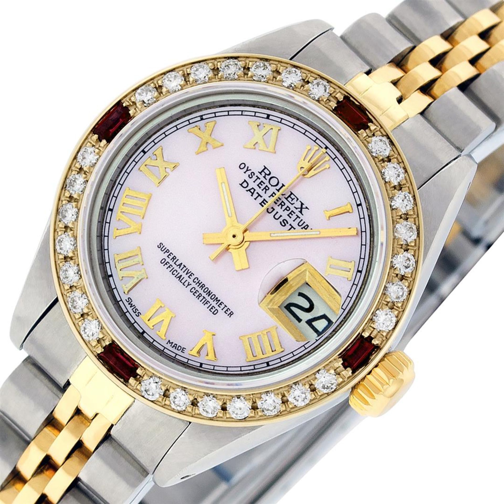 Rolex Ladies 2 Tone Pink MOP Diamond & Ruby Datejust Wristwatch - Image 2 of 9