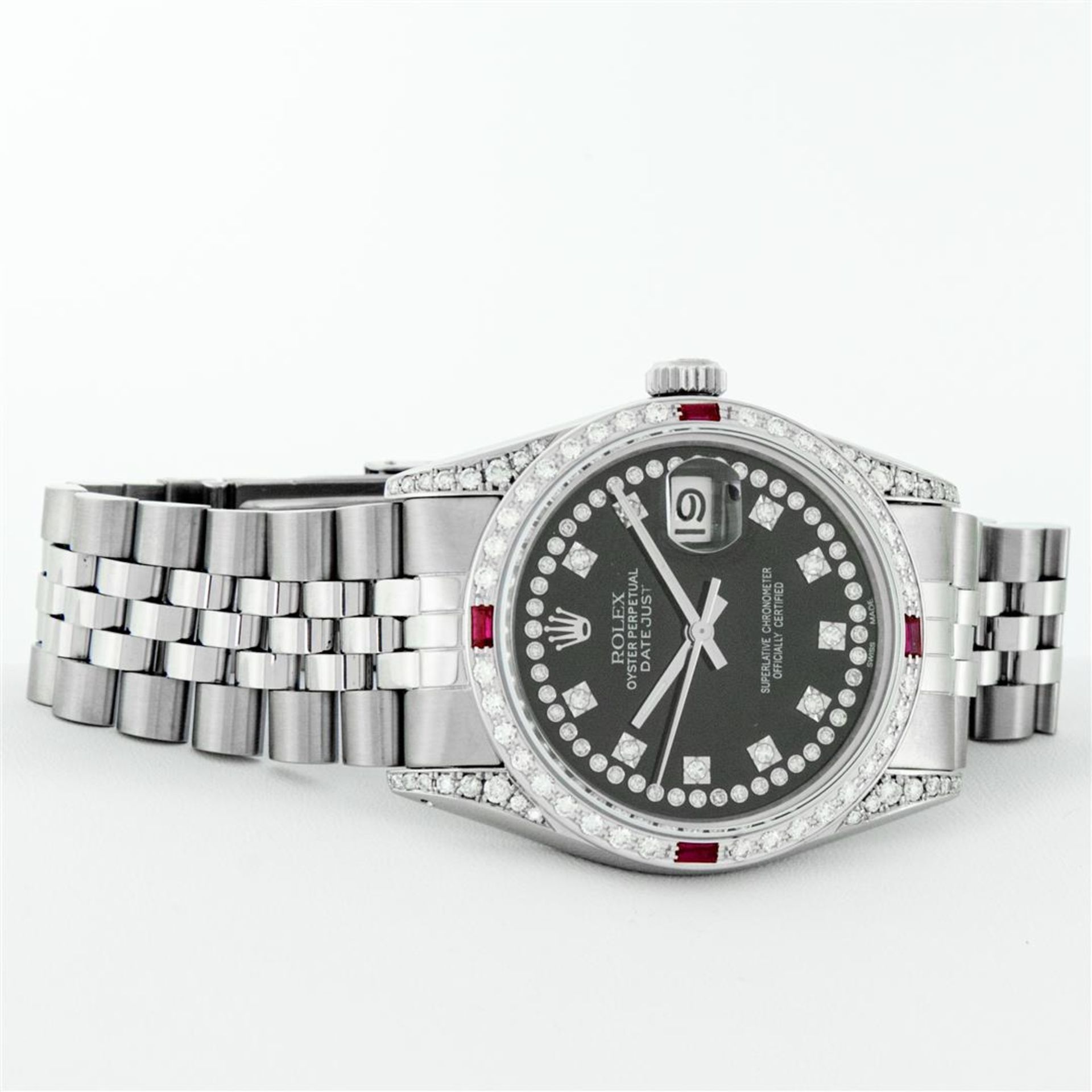 Rolex Mens SS Black String Diamond Lugs & Ruby Oyster Perpetaul Datejust 36MM - Image 5 of 9