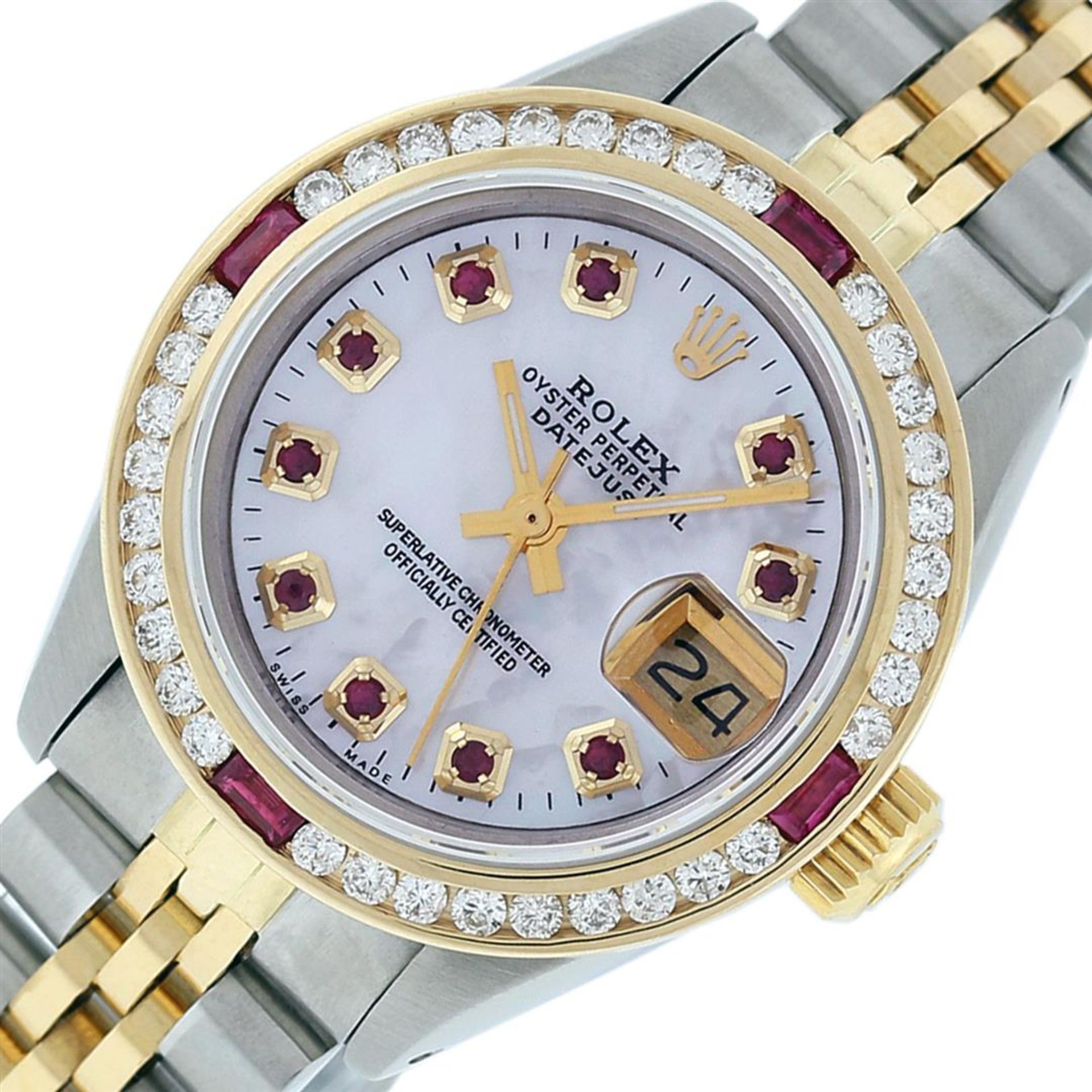 Rolex Ladies 2 Tone MOP Ruby & Diamond Datejust Wristwatch - Image 2 of 9