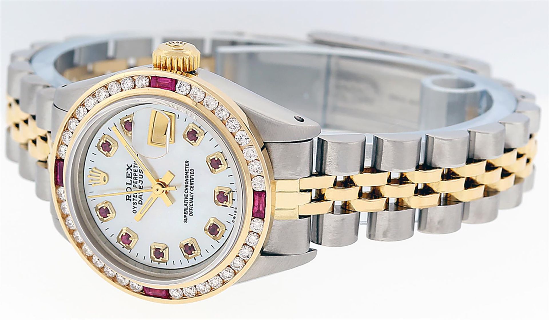 Rolex Ladies 2 Tone MOP Ruby & Diamond Datejust Wristwatch - Image 9 of 9