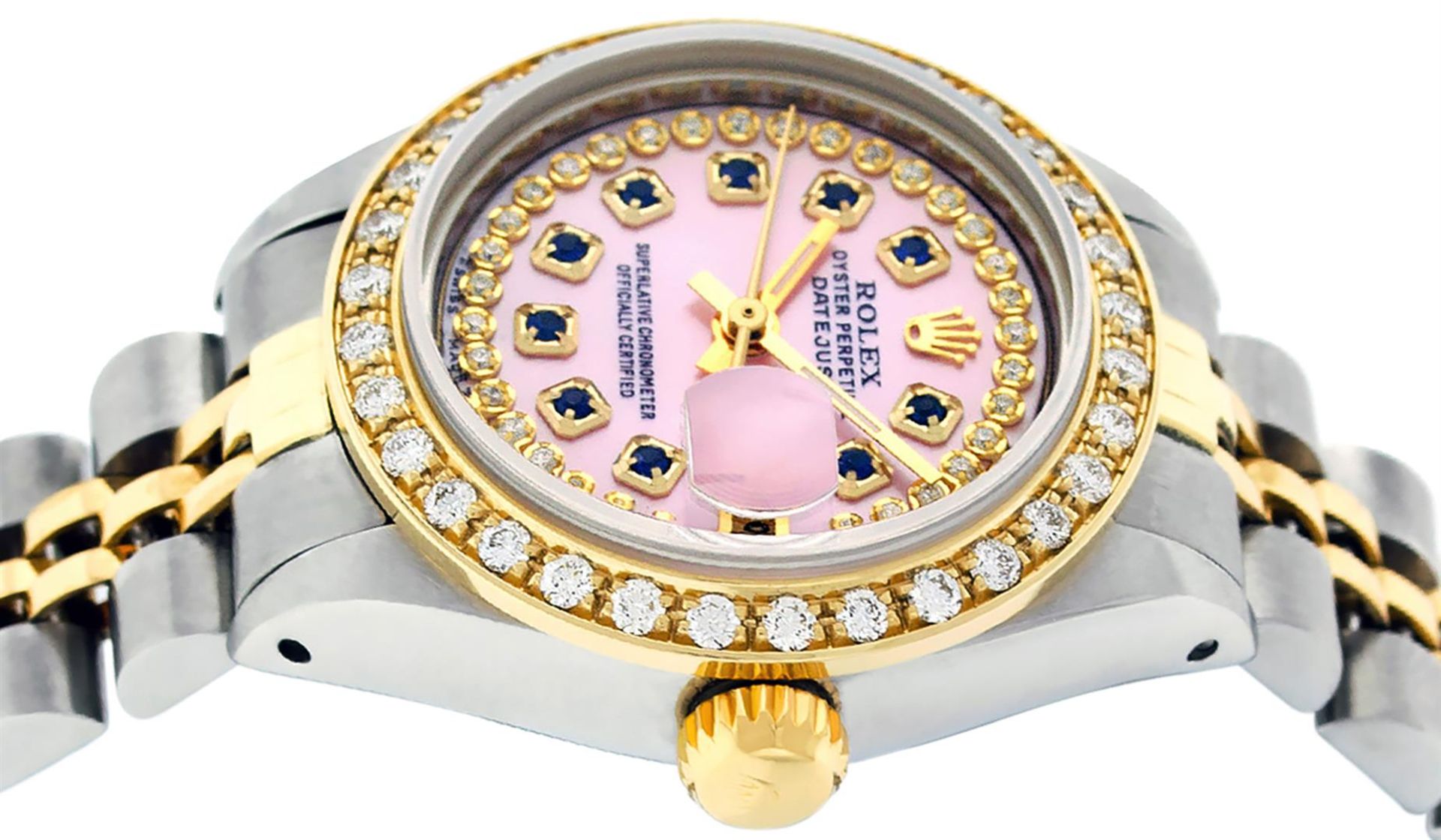 Rolex Ladies 2 Tone MOP Sapphire String Diamond Datejust Wristwatch - Image 4 of 9