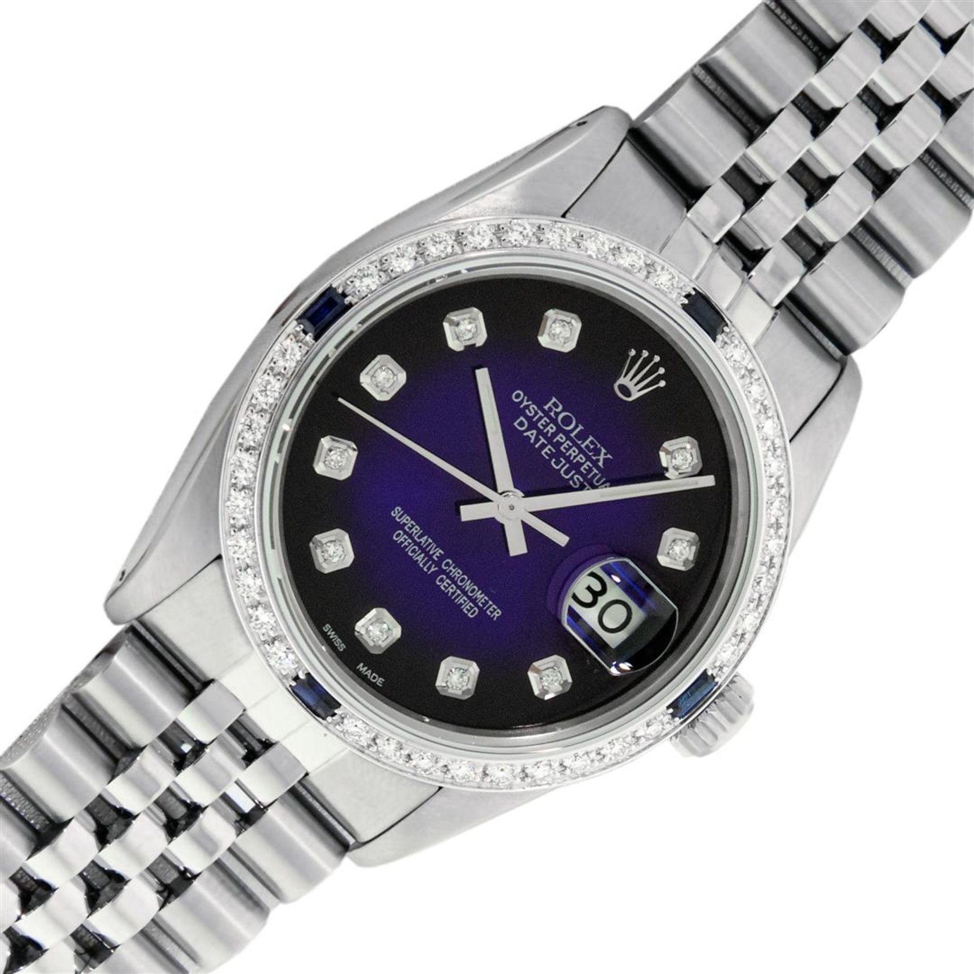 Rolex Mens Stainless Steel Blue Vignette Diamond & Sapphire Datejust Wristwatch - Image 2 of 9