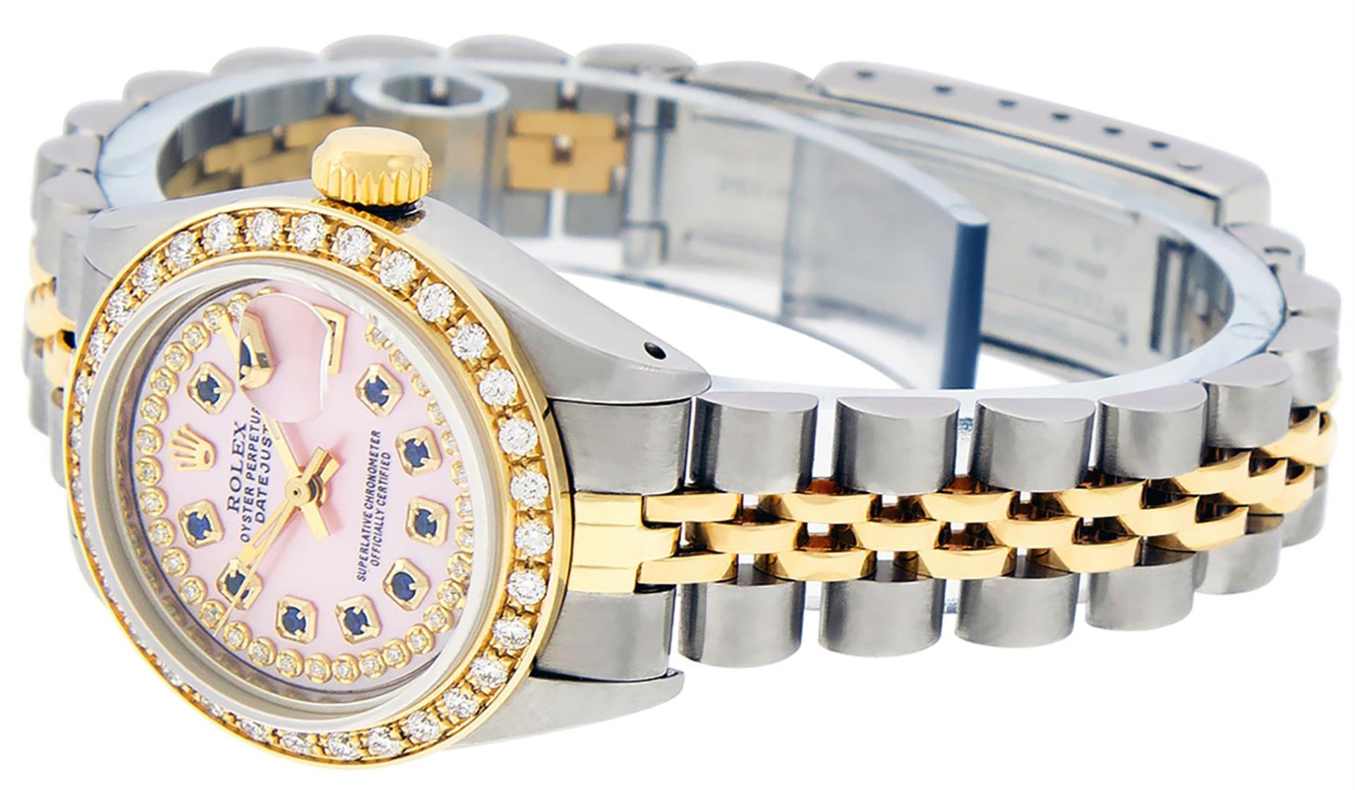Rolex Ladies 2 Tone MOP Sapphire String Diamond Datejust Wristwatch - Image 6 of 9