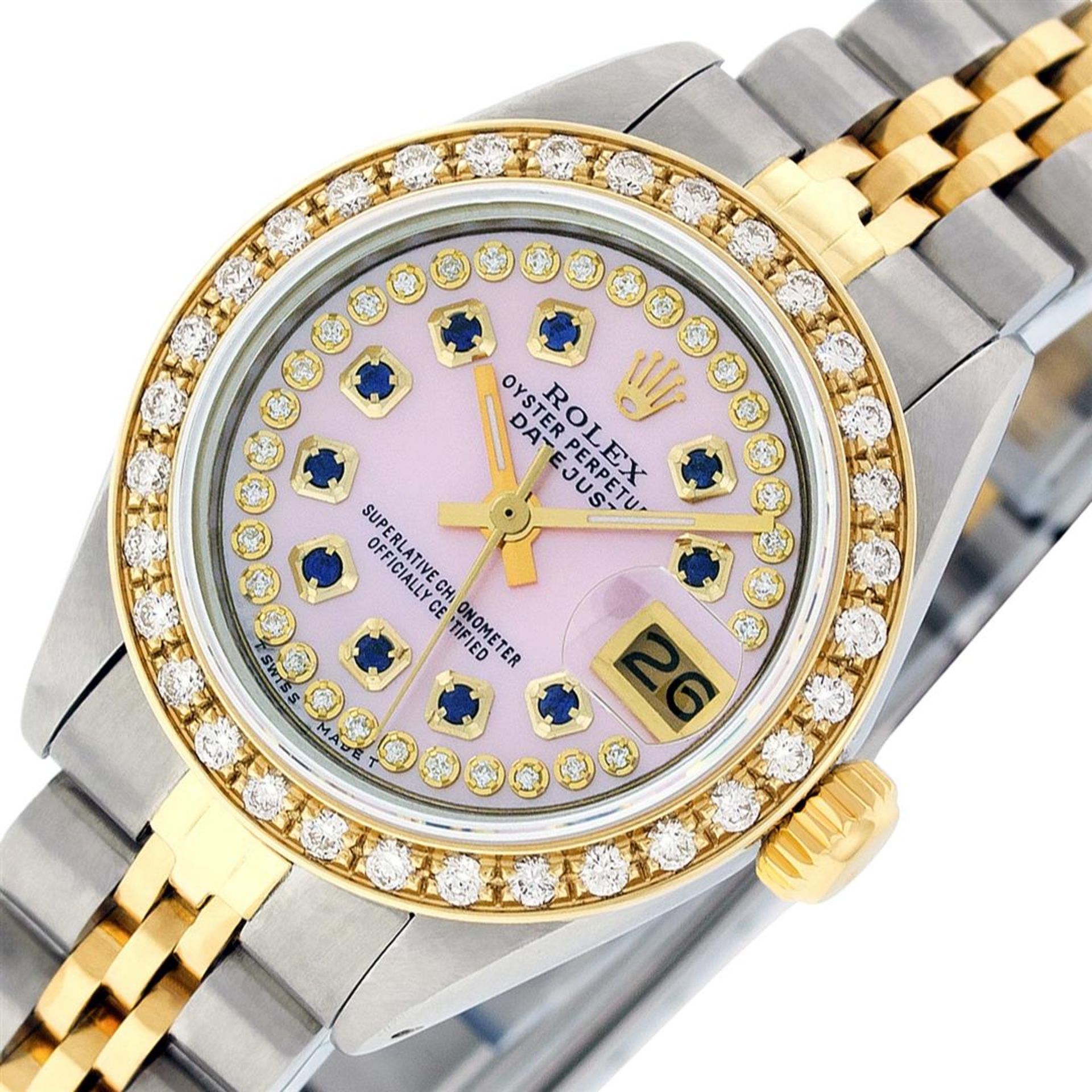 Rolex Ladies 2 Tone MOP Sapphire String Diamond Datejust Wristwatch - Image 2 of 9