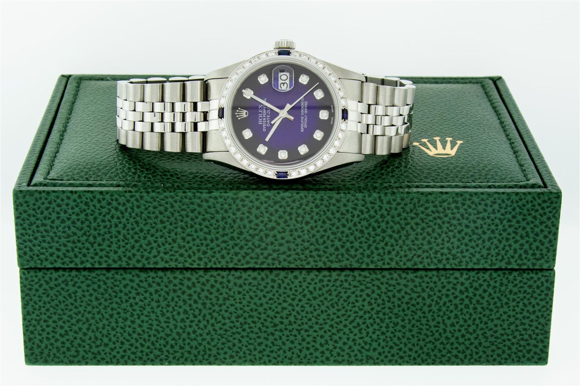 Rolex Mens Stainless Steel Blue Vignette Diamond & Sapphire Datejust Wristwatch - Image 9 of 9