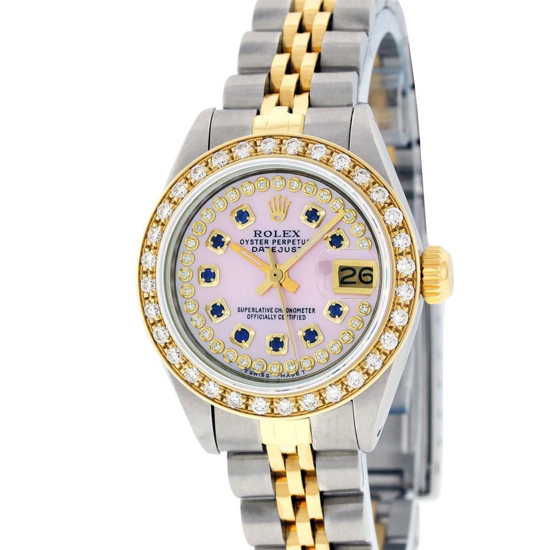 Rolex Ladies 2 Tone MOP Sapphire String Diamond Datejust Wristwatch - Image 3 of 9