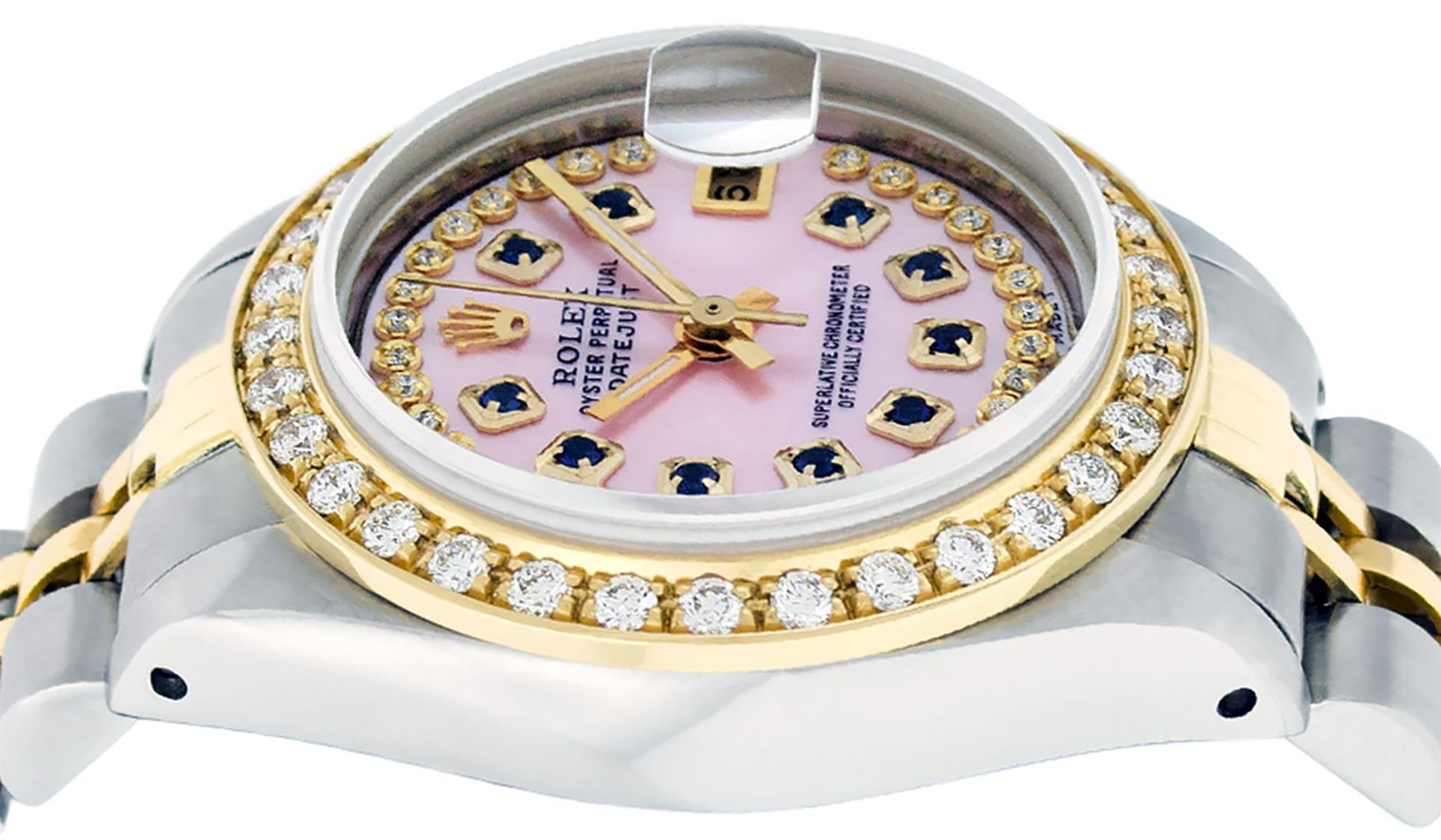 Rolex Ladies 2 Tone MOP Sapphire String Diamond Datejust Wristwatch - Image 5 of 9