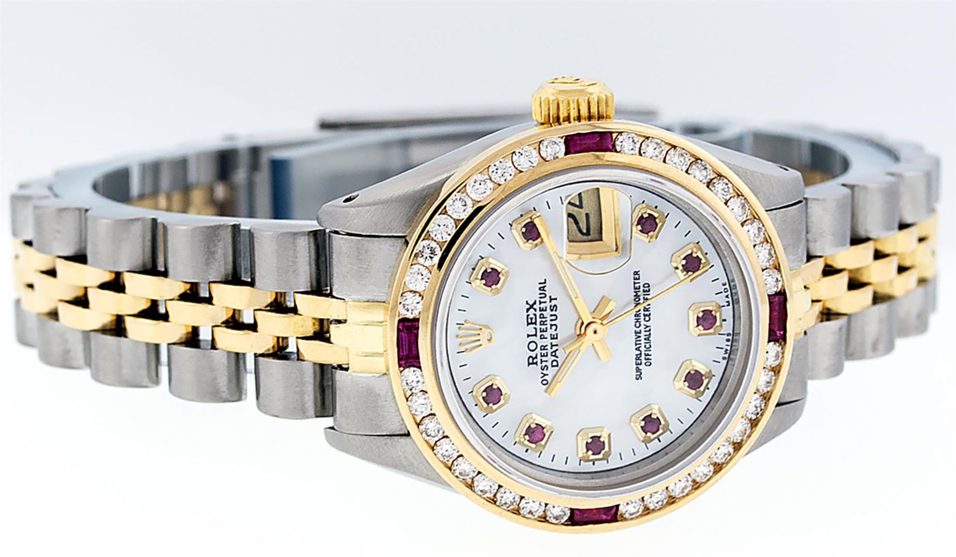 Rolex Ladies 2 Tone MOP Ruby & Diamond Datejust Wristwatch - Image 4 of 9
