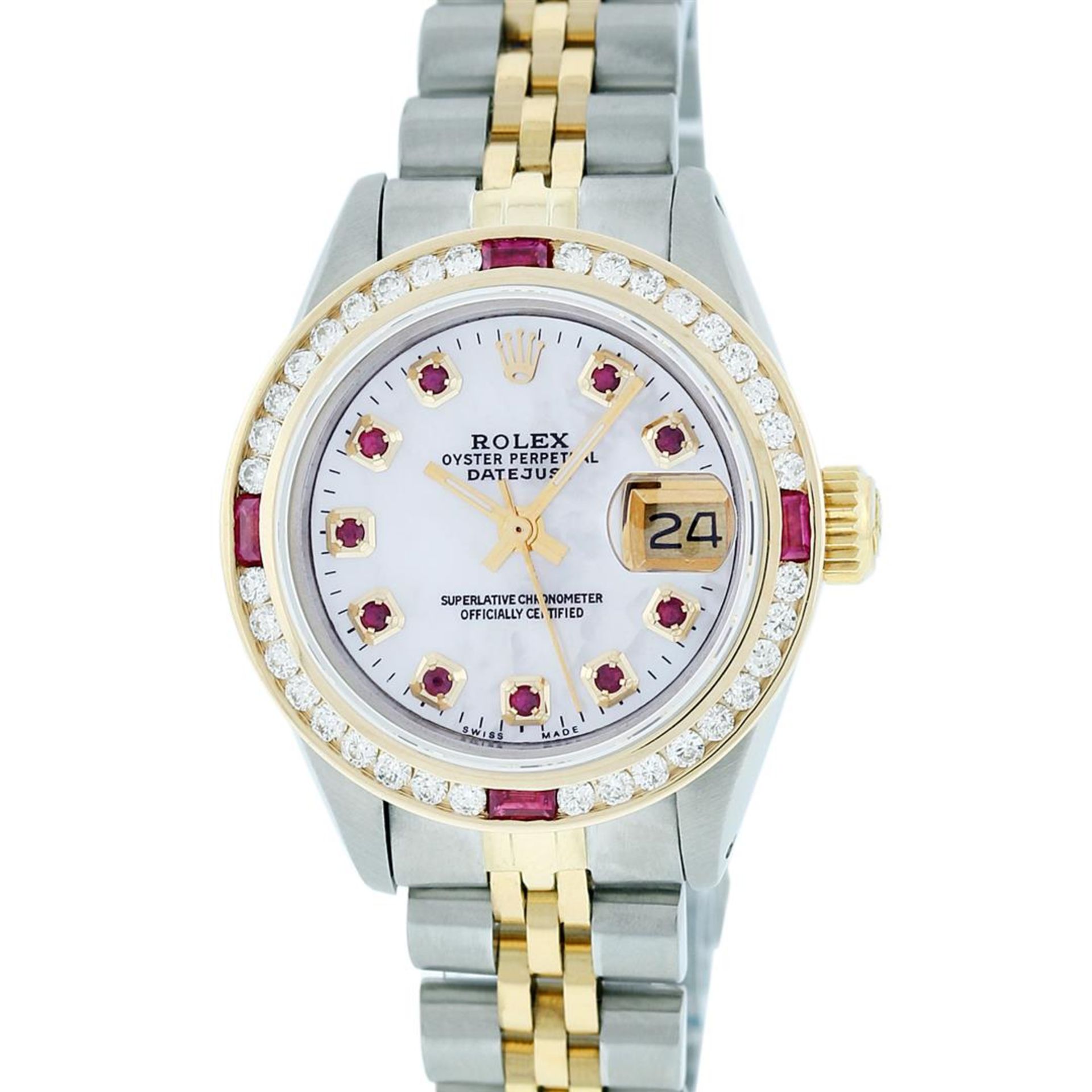 Rolex Ladies 2 Tone MOP Ruby & Diamond Datejust Wristwatch - Image 3 of 9