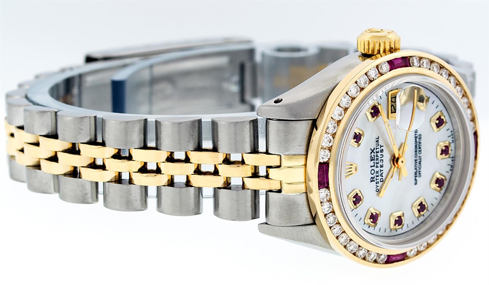 Rolex Ladies 2 Tone MOP Ruby & Diamond Datejust Wristwatch - Image 5 of 9