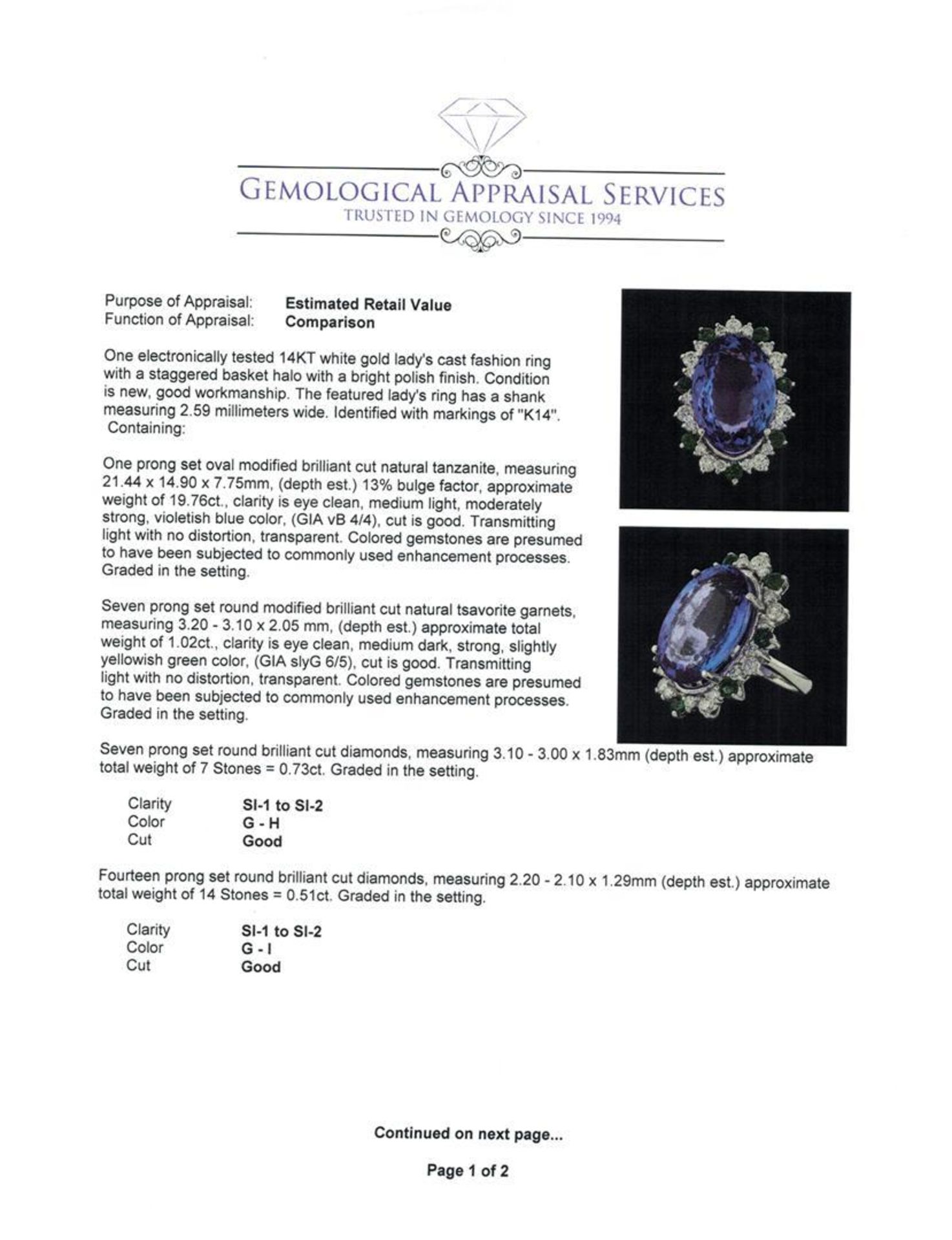 20.78 ctw Tanzanite and Diamond Ring - 14KT White Gold - Image 5 of 6