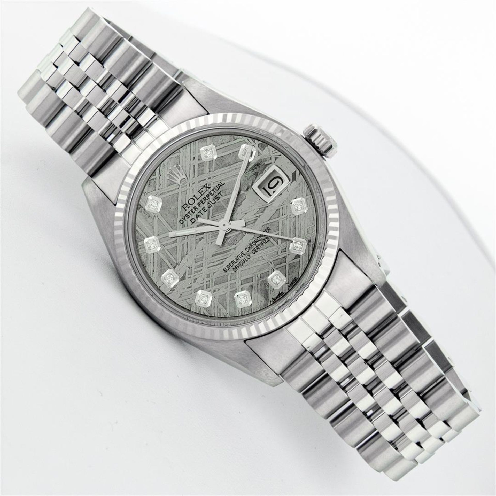 Rolex Mens Stainless Steel Meteorite Diamond 36MM Oyster Perpetual Datejust Wris - Image 3 of 9