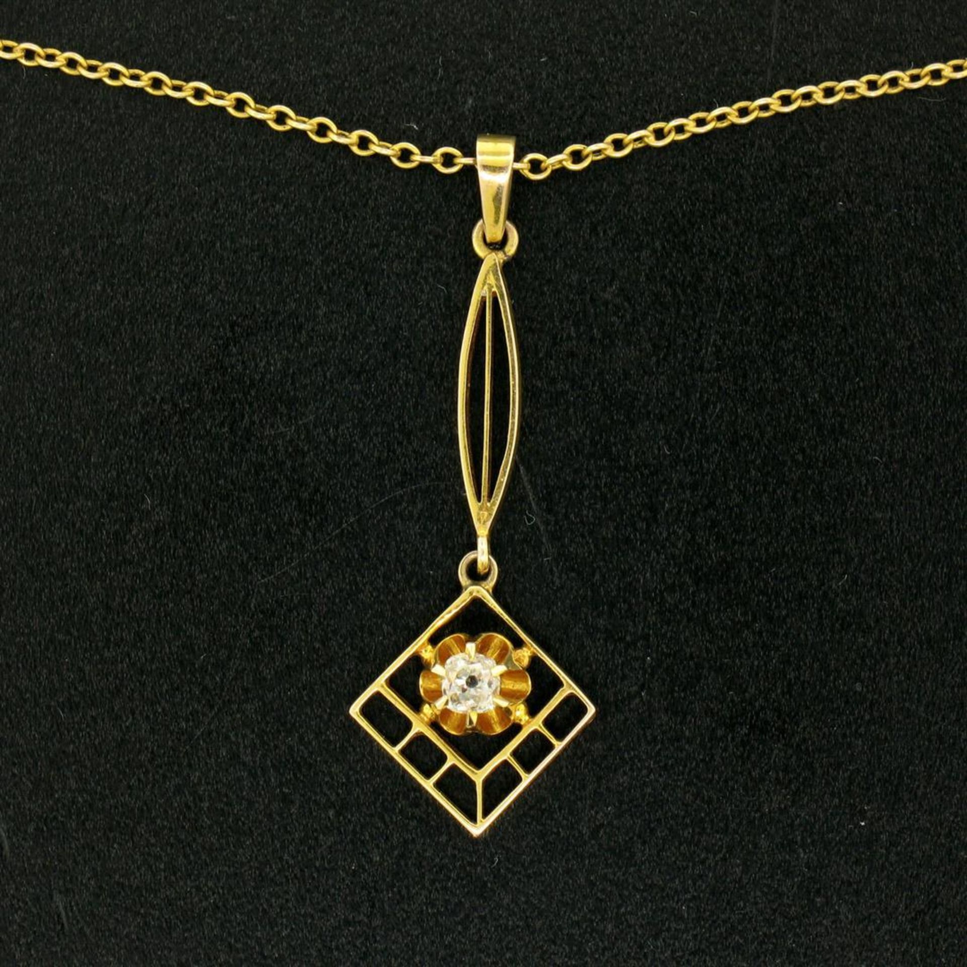 14k Gold Cushion Mine Cut Diamond Lavalier Pendant