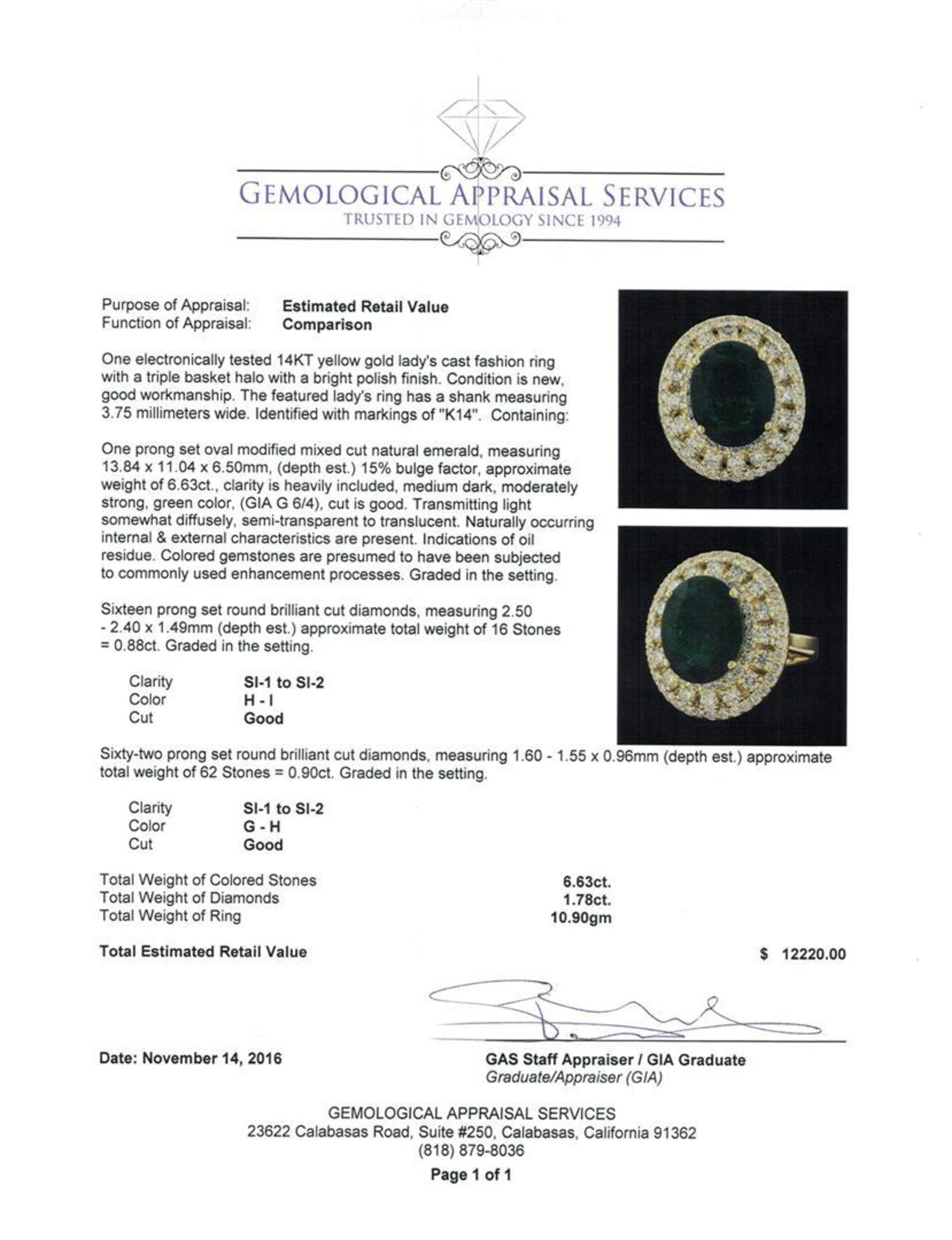 6.63 ctw Emerald and Diamond Ring - 14KT Yellow Gold - Image 5 of 5