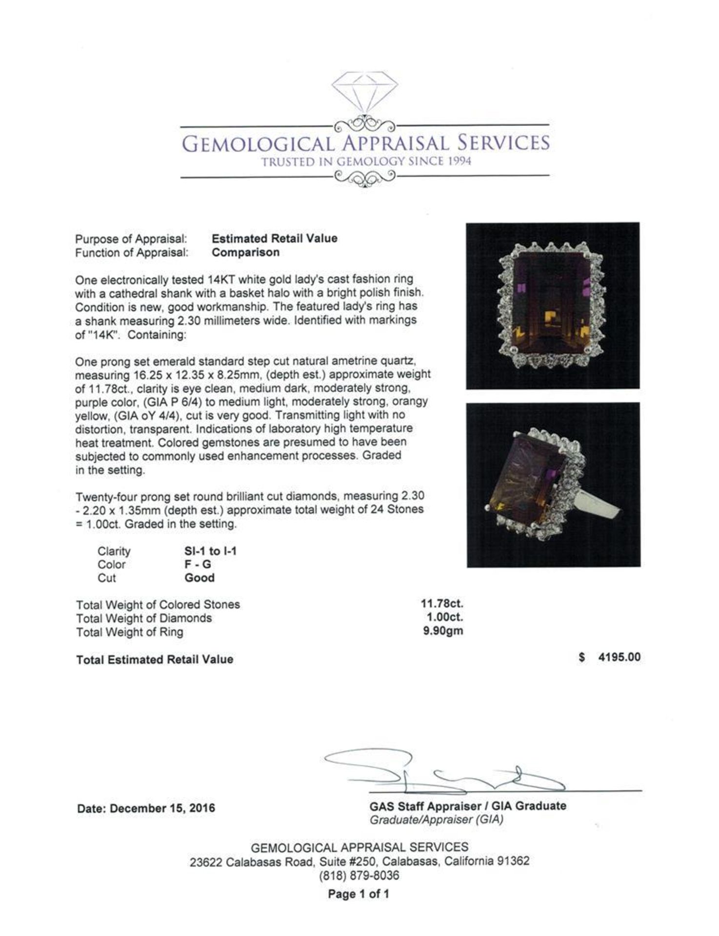 11.78 ctw Ametrine Quartz and Diamond Ring - 14KT White Gold - Image 5 of 5