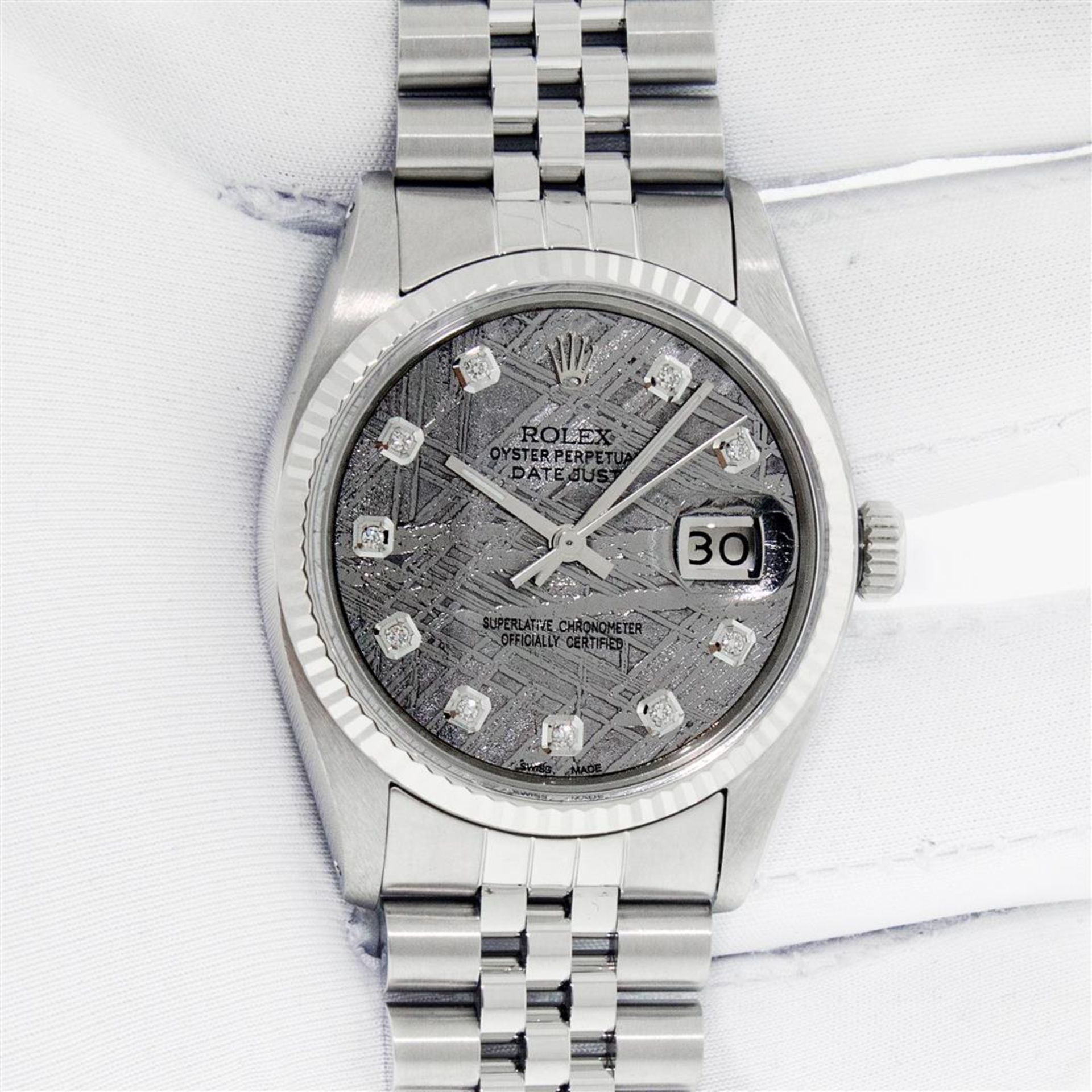 Rolex Mens Stainless Steel Meteorite Diamond 36MM Oyster Perpetual Datejust Wris - Image 3 of 9