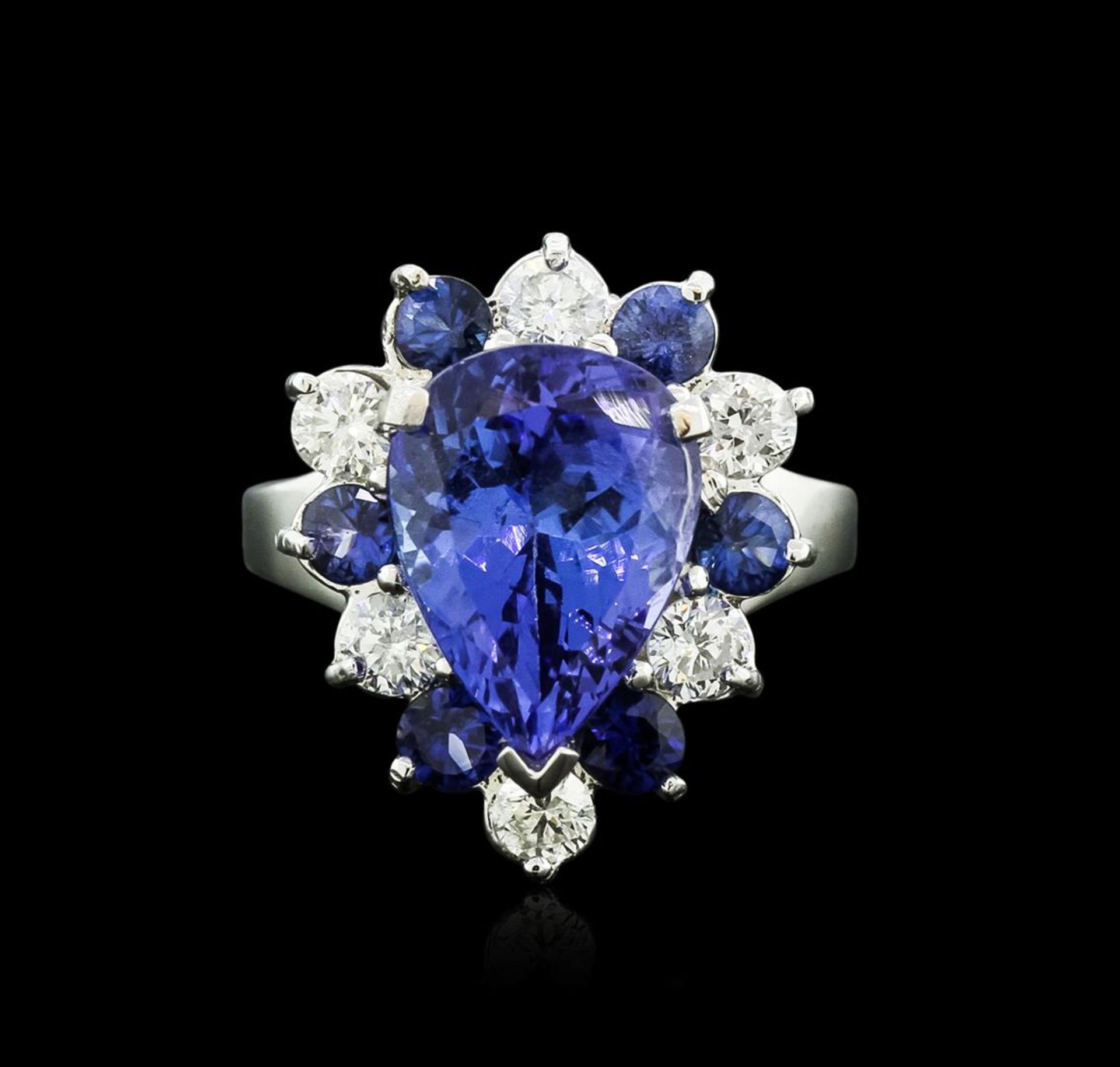 14KT White Gold 4.80 ctw Tanzanite, Sapphire and Diamond Ring