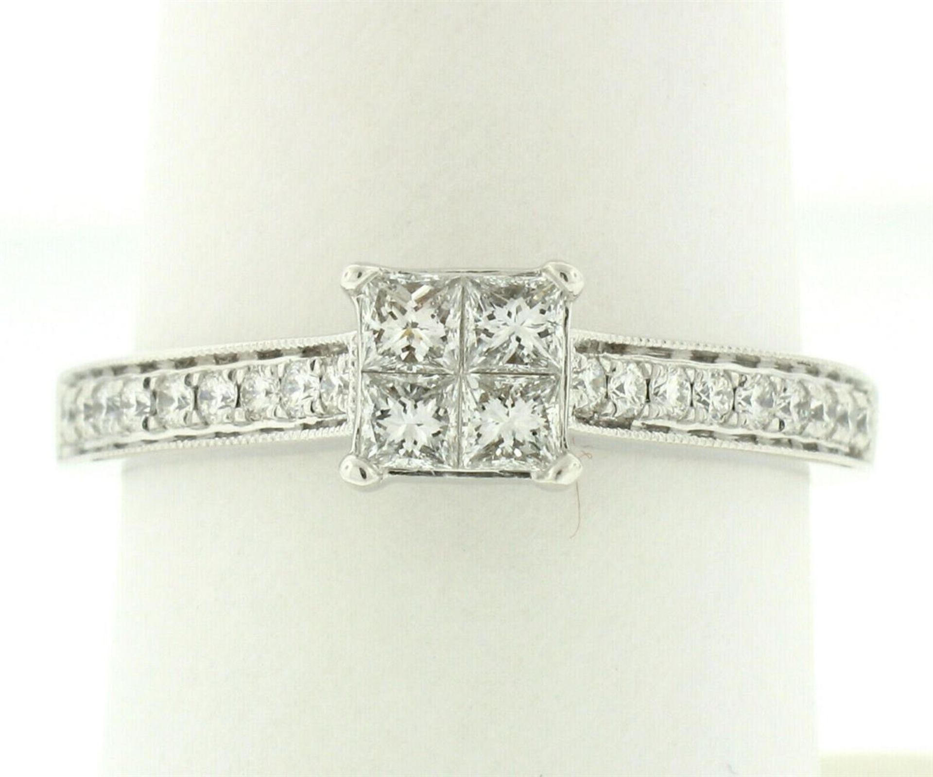 14k White Gold 0.79ctw Illusion Solitaire Princess Cut Diamond Engagement Ring - Image 5 of 8