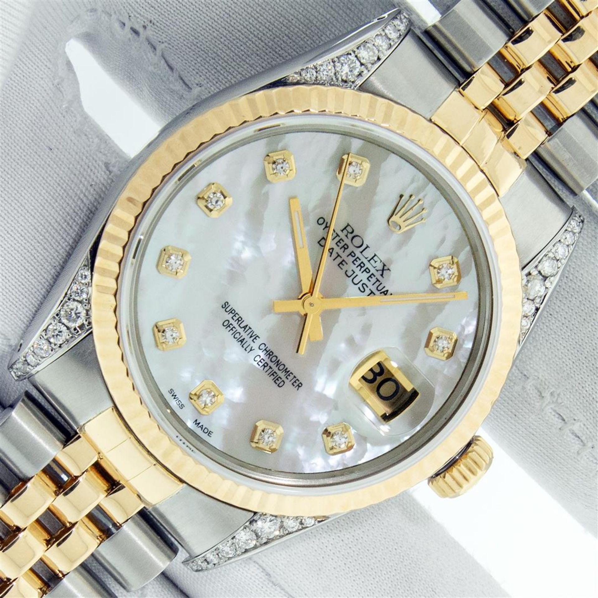 Rolex Mens 2 Tone MOP Diamond Lugs 36MM Datejust Wristwatch