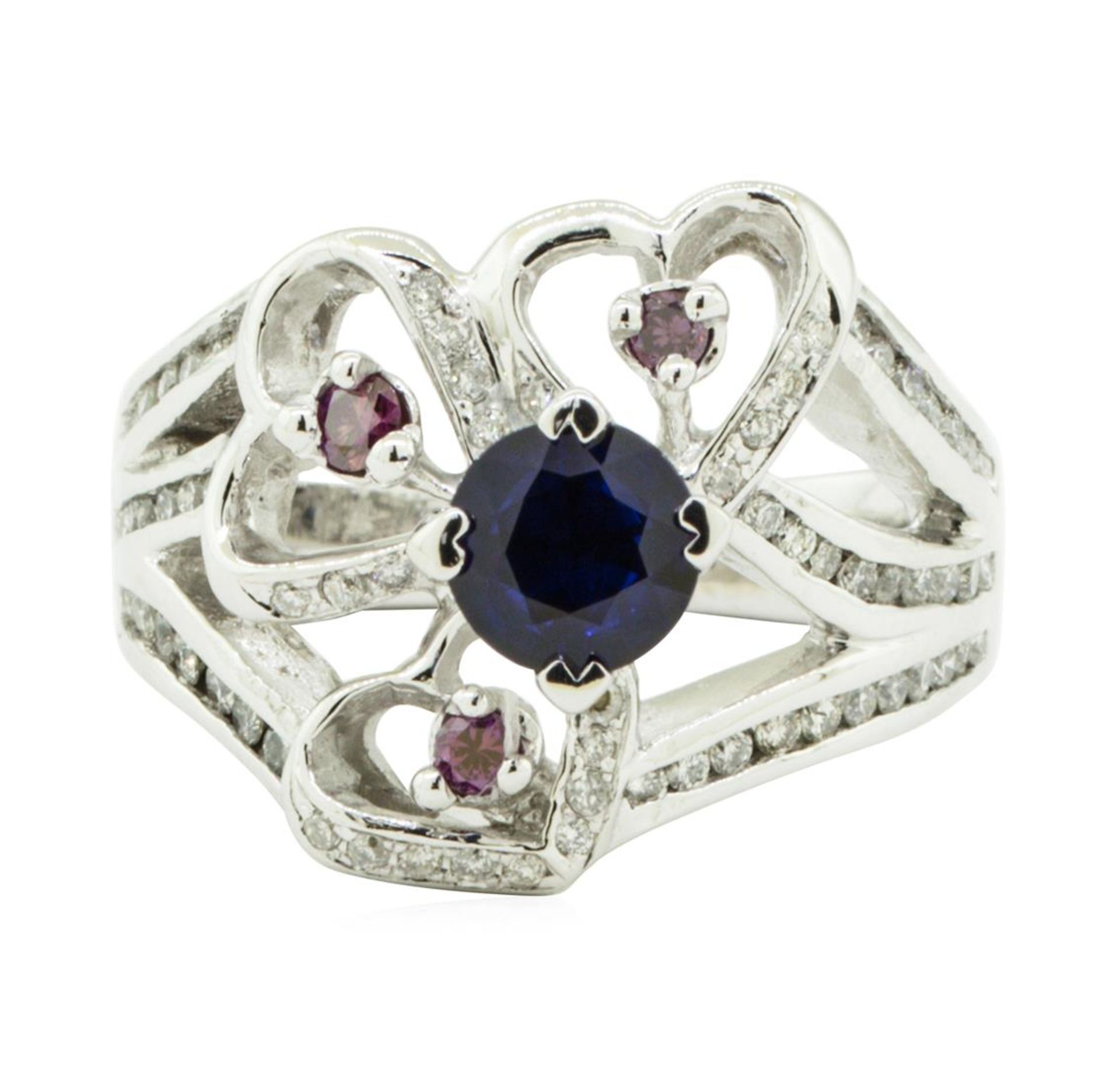 1.70 ctw Round Brilliant Blue Sapphire And Diamond Ring - 14KT White Gold - Image 2 of 5