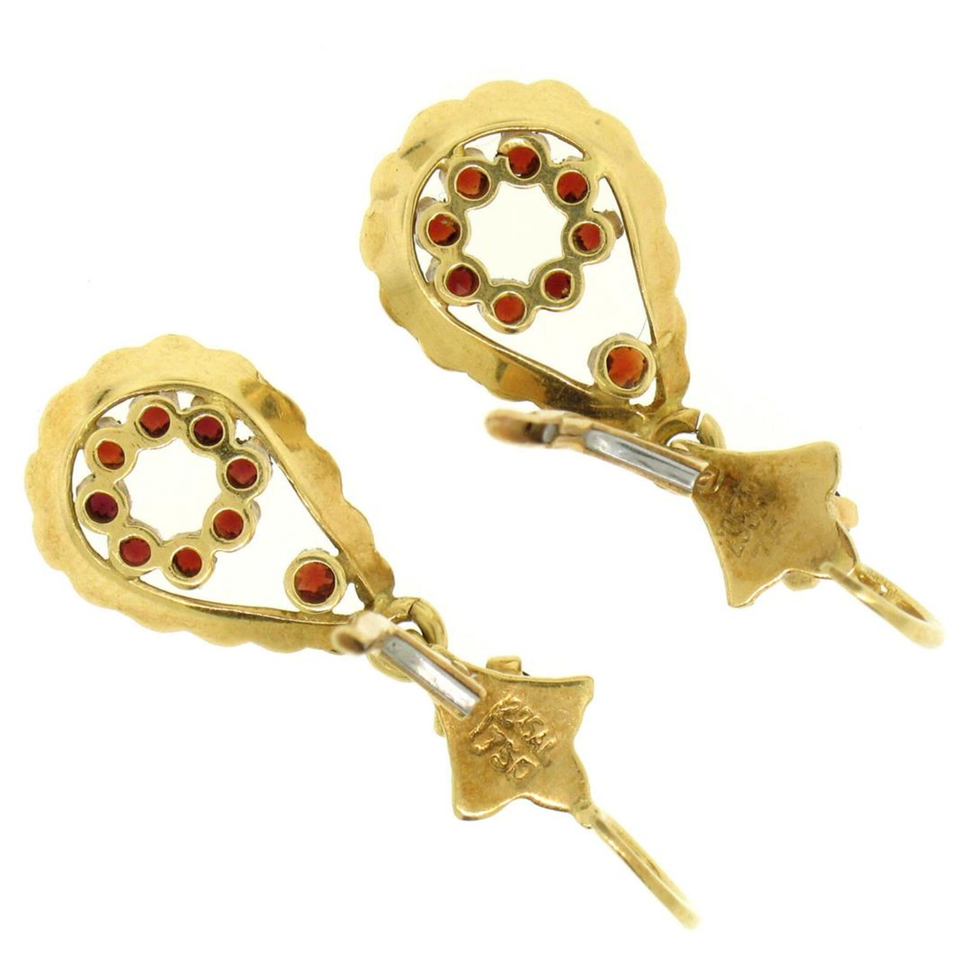 Vintage 18K Yellow Gold 1.0 ctw Pear Shape Garnet Dangle Drop Lever Back Earring - Image 5 of 8