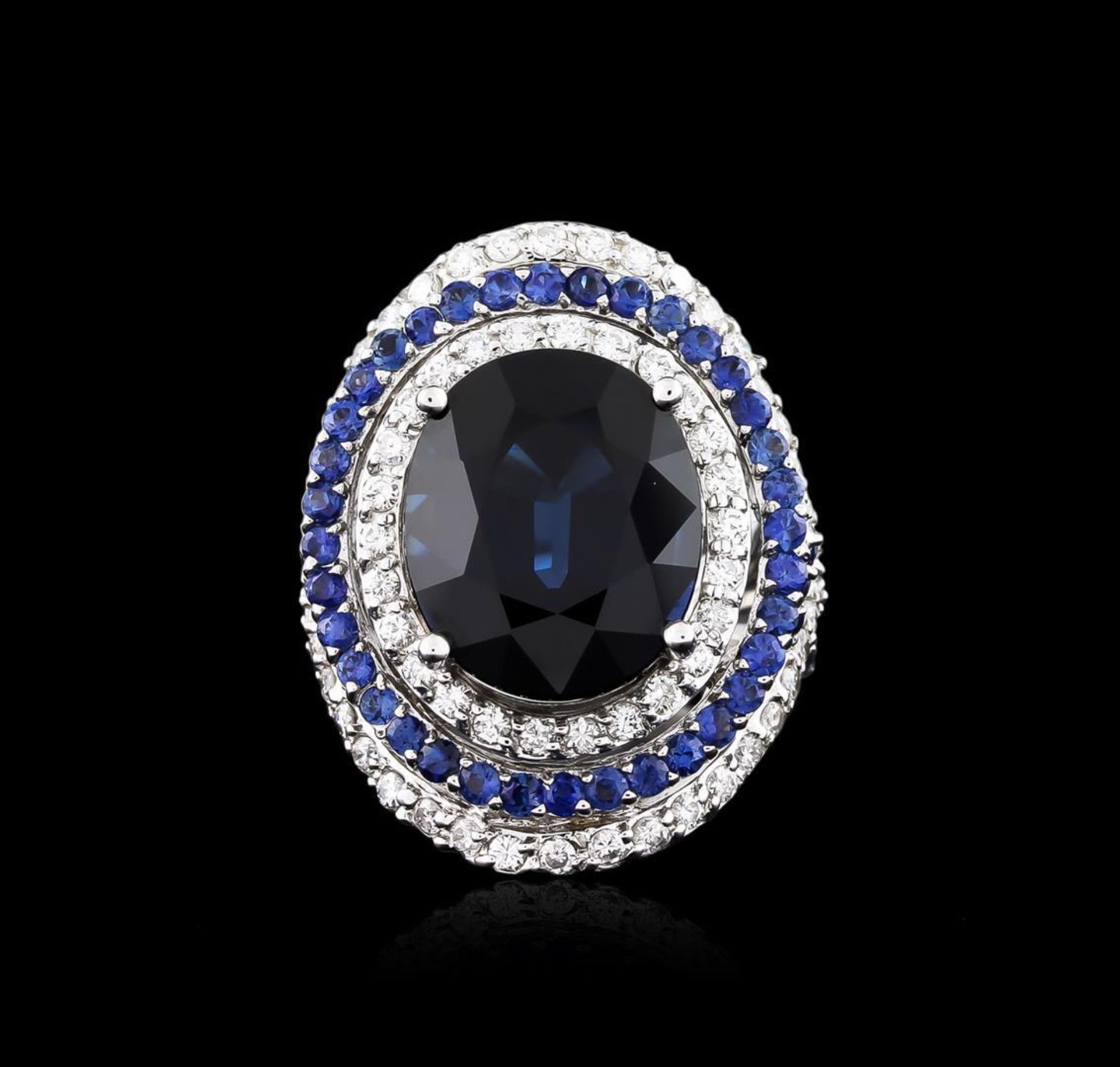 14.21 ctw Sapphire and Diamond Ring - 18KT White Gold GIA Certified