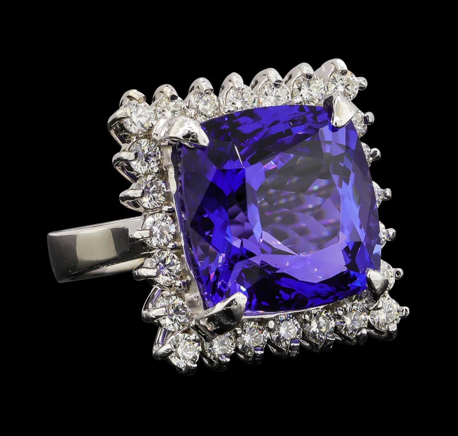 GIA Cert 17.69 ctw Tanzanite and Diamond Ring - 14KT White Gold