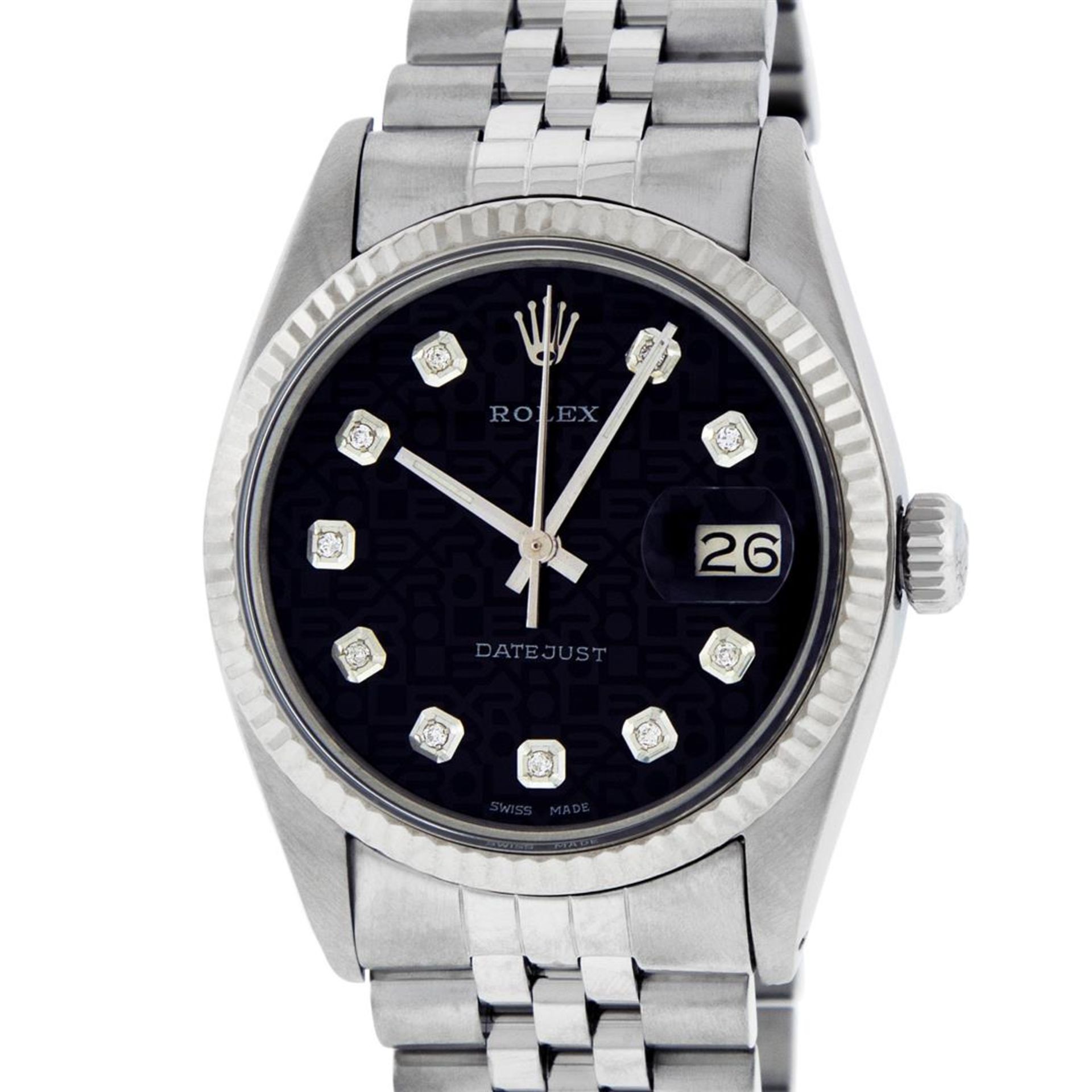 Rolex Mens 36 Stainless Black Diamond Oyster Perpetual Datejust Wristwatch - Image 3 of 9