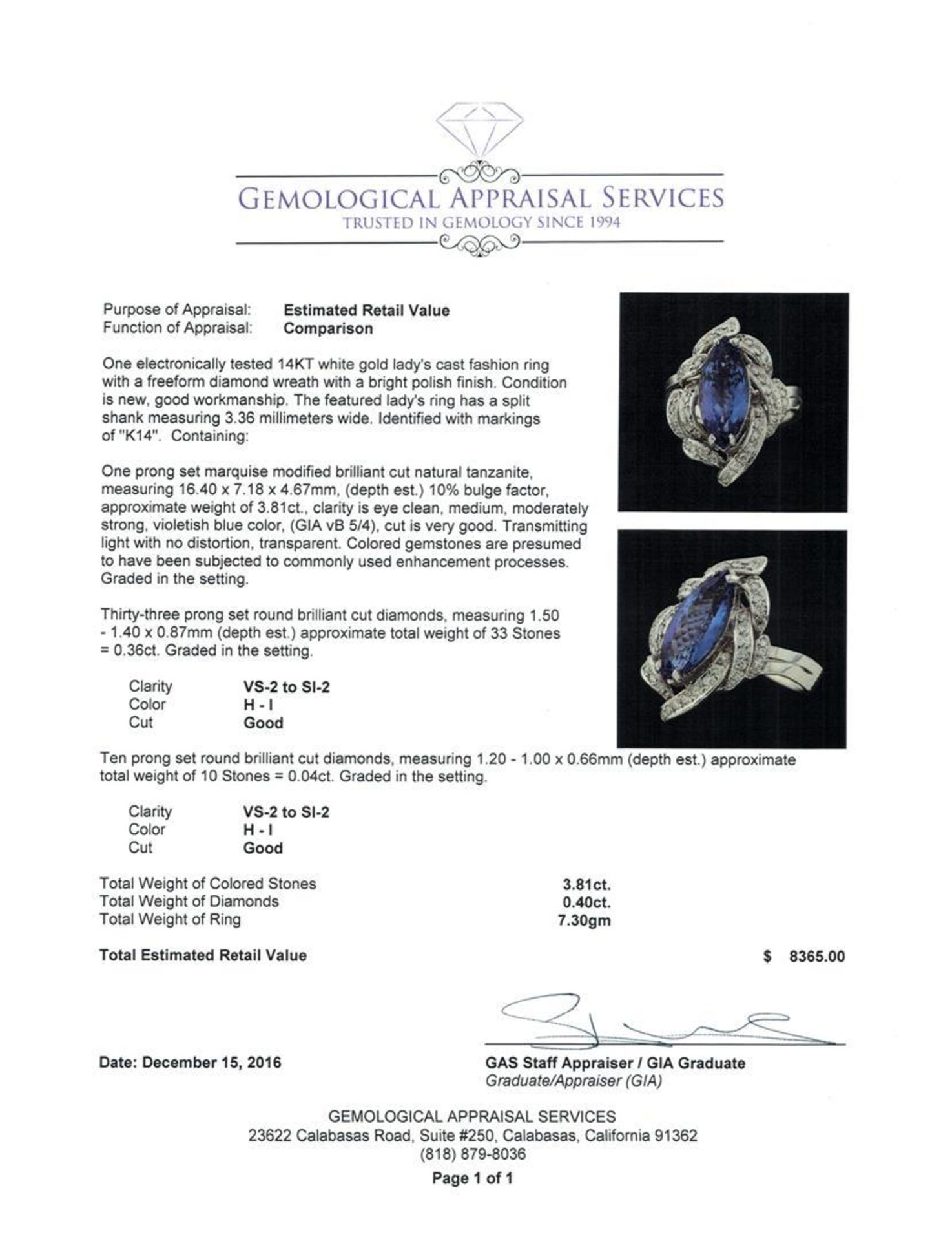 3.81 ctw Tanzanite and Diamond Ring - 14KT White Gold - Image 5 of 5