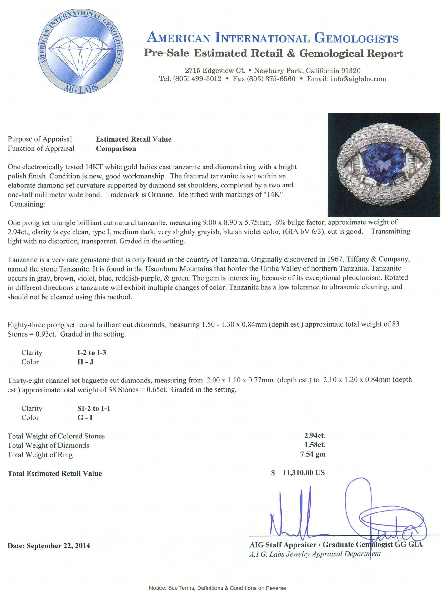 14KT White Gold 2.94 ctw Tanzanite and Diamond Ring - Image 5 of 5