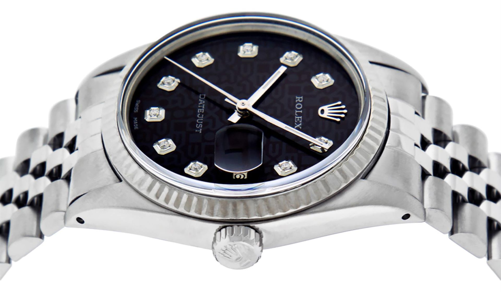 Rolex Mens 36 Stainless Black Diamond Oyster Perpetual Datejust Wristwatch - Image 9 of 9