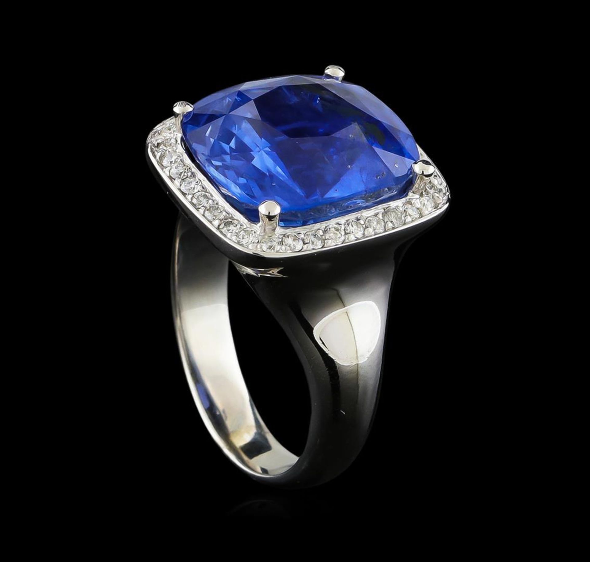 GIA Cert 13.93 ctw Blue Sapphire and Diamond Ring - 14KT White Gold - Image 4 of 5