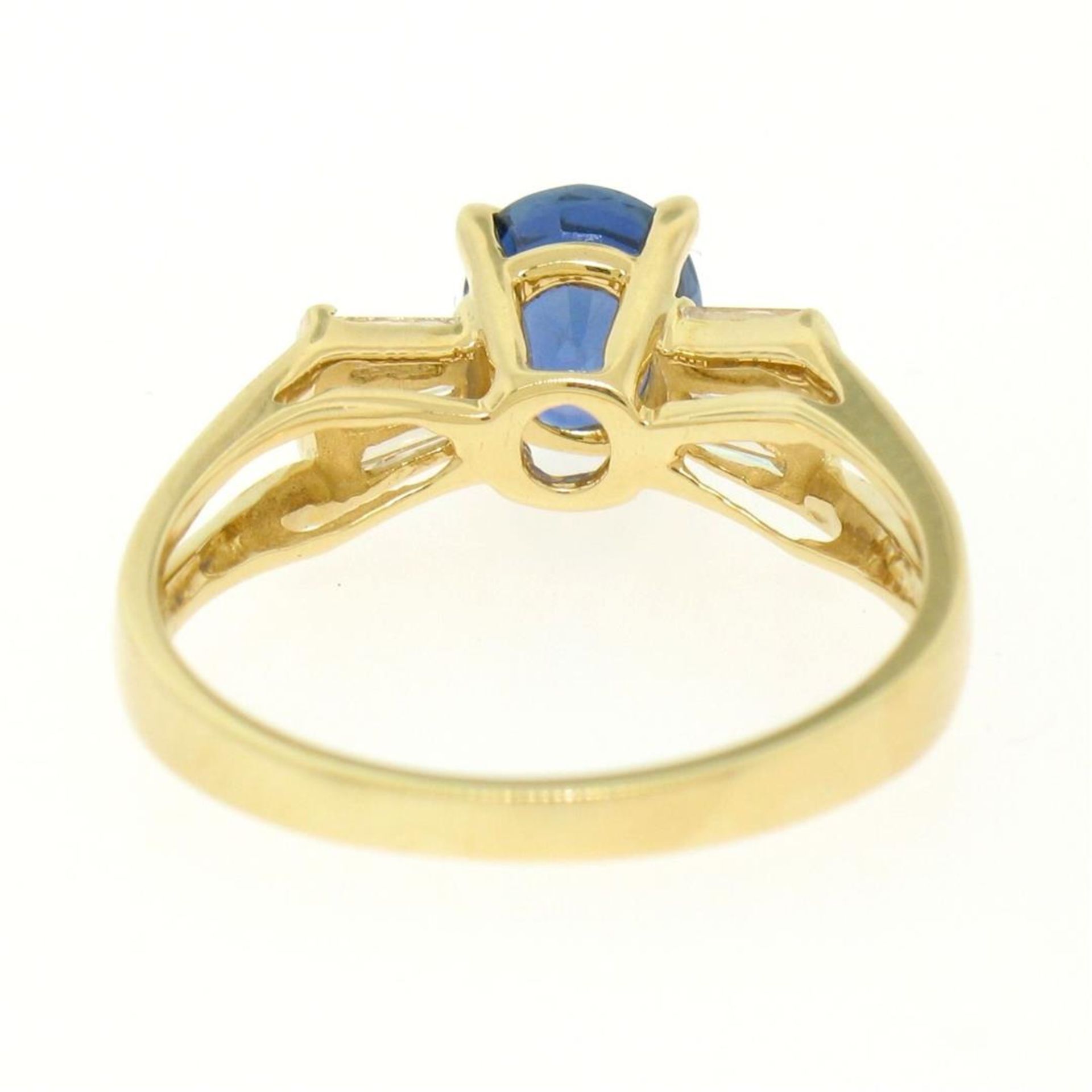 14k Yellow Gold ROYAL BLUE Sapphire Solitaire Ring Fine Baguette Diamond Accents - Image 5 of 9