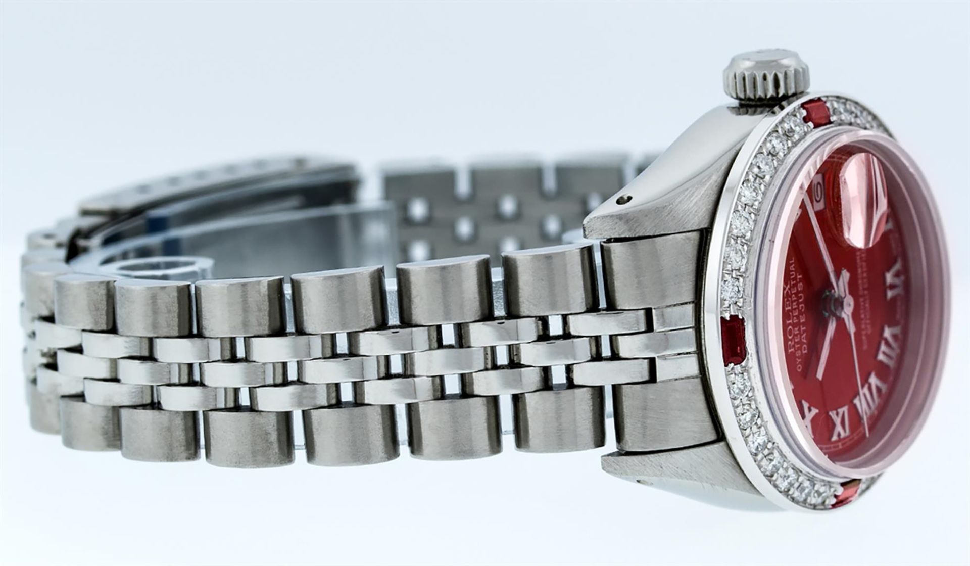Rolex Ladies Stainless Steel Red Diamond & Ruby 26MM Oyster Perpetual Datejust - Image 4 of 9