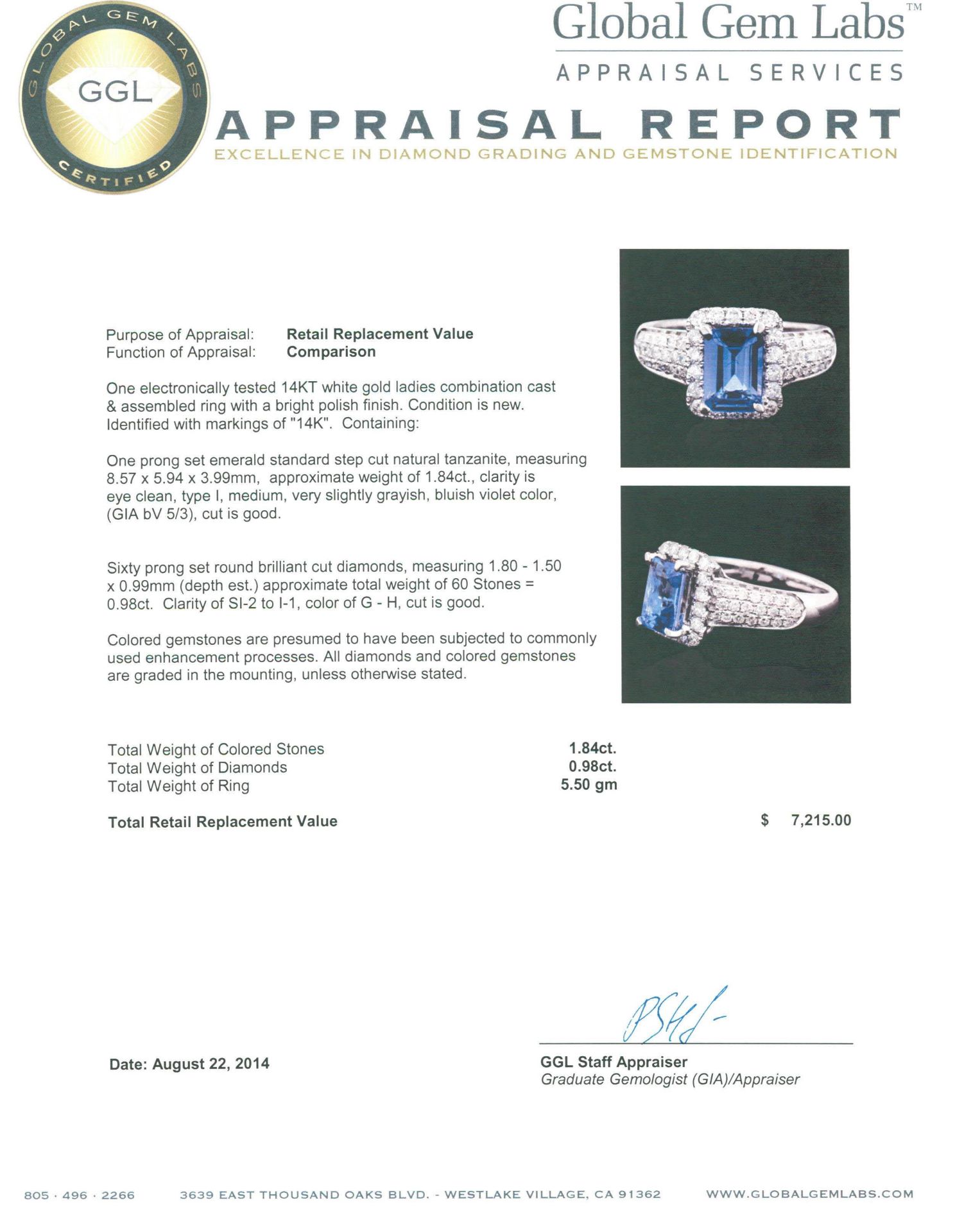 14KT White Gold 1.84 ctw Tanzanite and Diamond Ring - Image 3 of 3