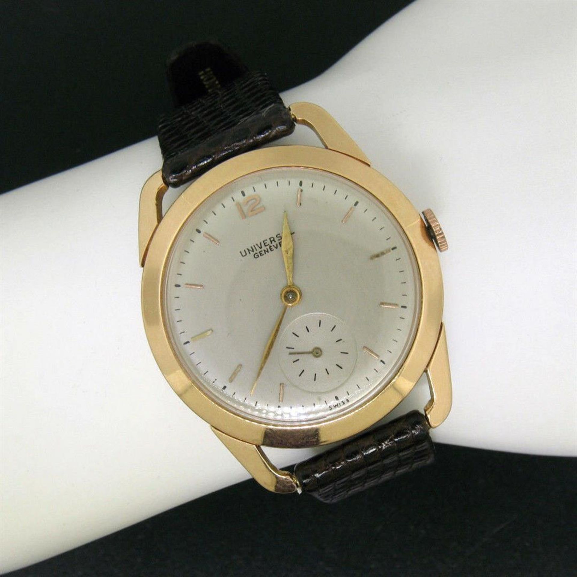 Vintage Men's 18k Rose Gold Universal Geneve Mechanical Wrist Watch w/ Fancy Lug - Image 2 of 8