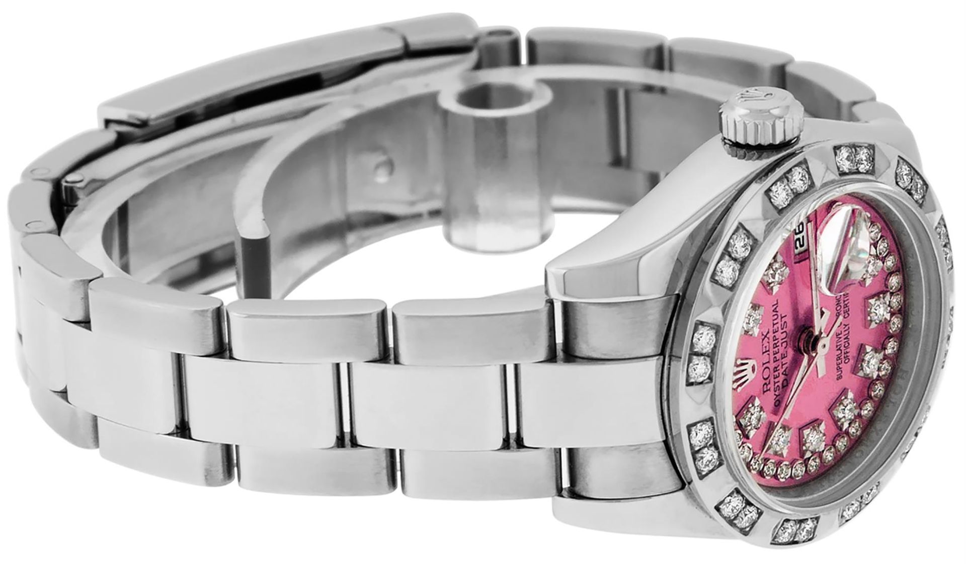 Rolex Ladies Stainless Steel Quickset Pink String Diamond 26MM Datejust Wristwat - Image 4 of 9