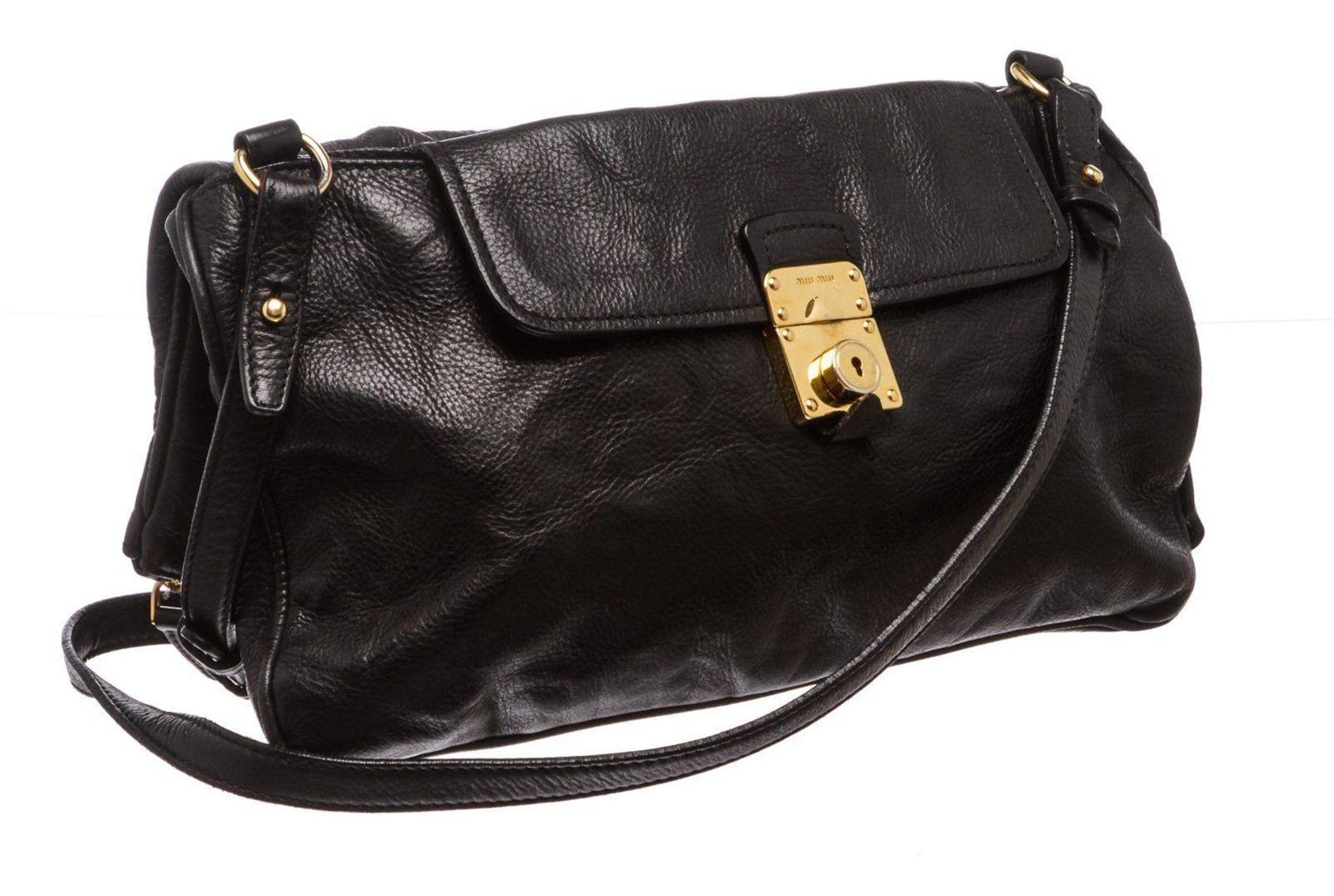 Miu Miu Black Grained Leather Fold Over Crossbody ToteBag