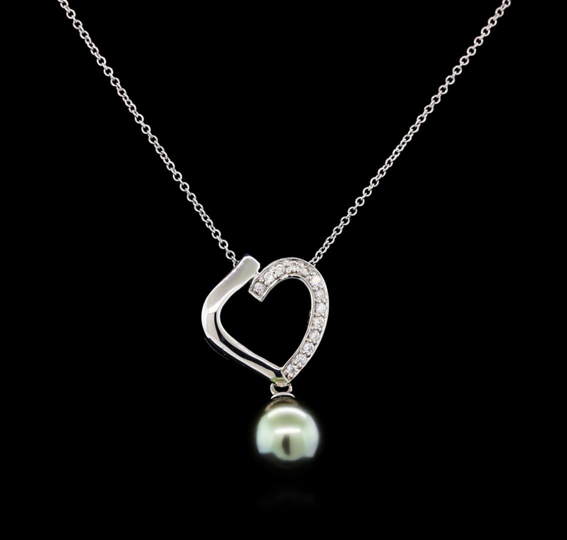 0.19 ctw Pearl and Diamond Pendant - 14KT White Gold