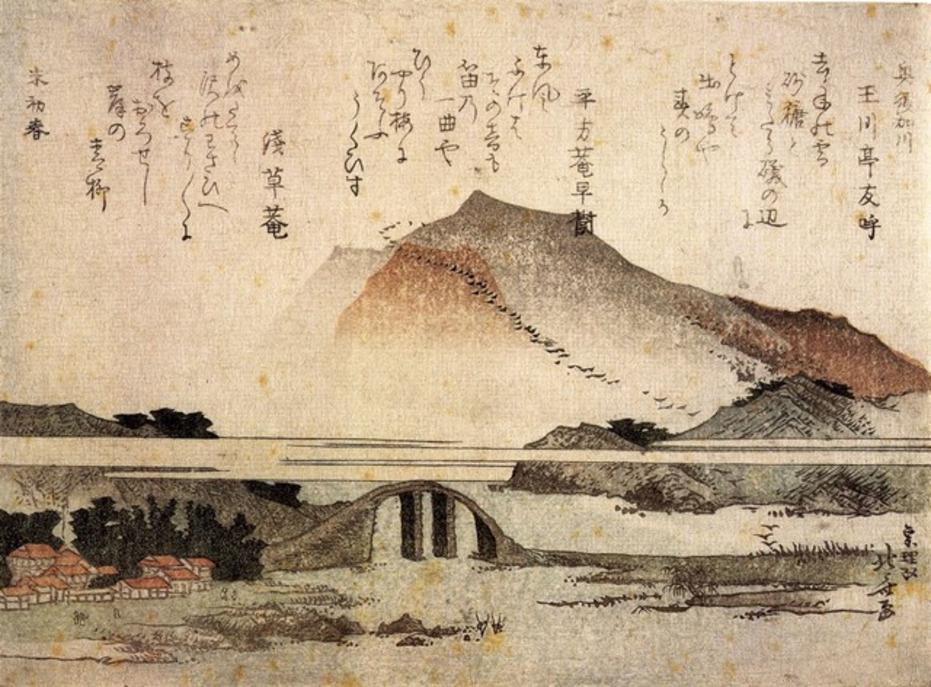 Hokusai - Mountain Landscape with a Bridge