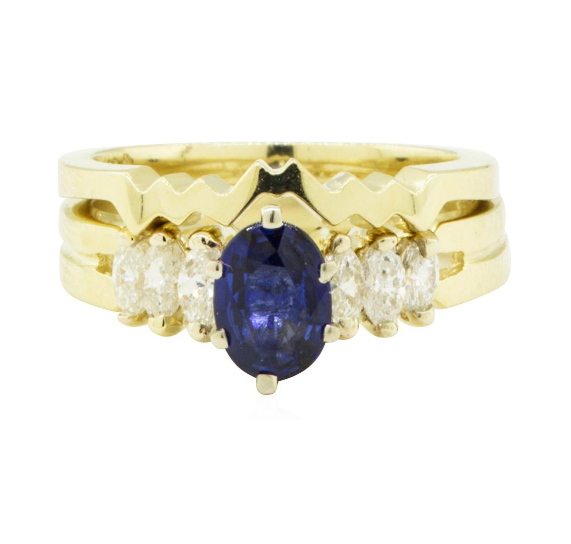 1.25ctw Blue Sapphire and Diamond Ring Set - 14KT Yellow Gold - Image 2 of 4