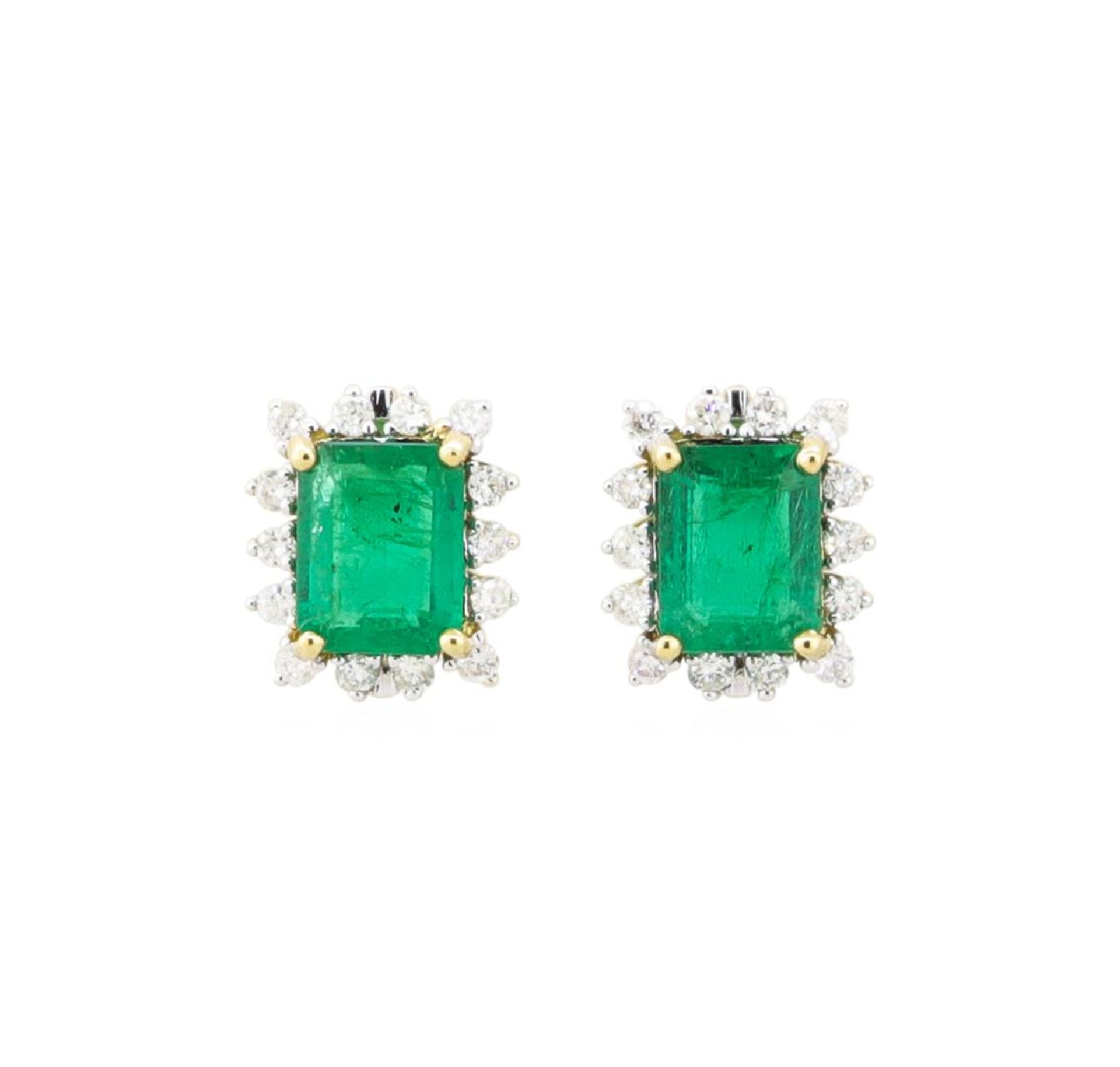 4.18ctw Emerald and Diamond Earrings - 18KT Yellow Gold