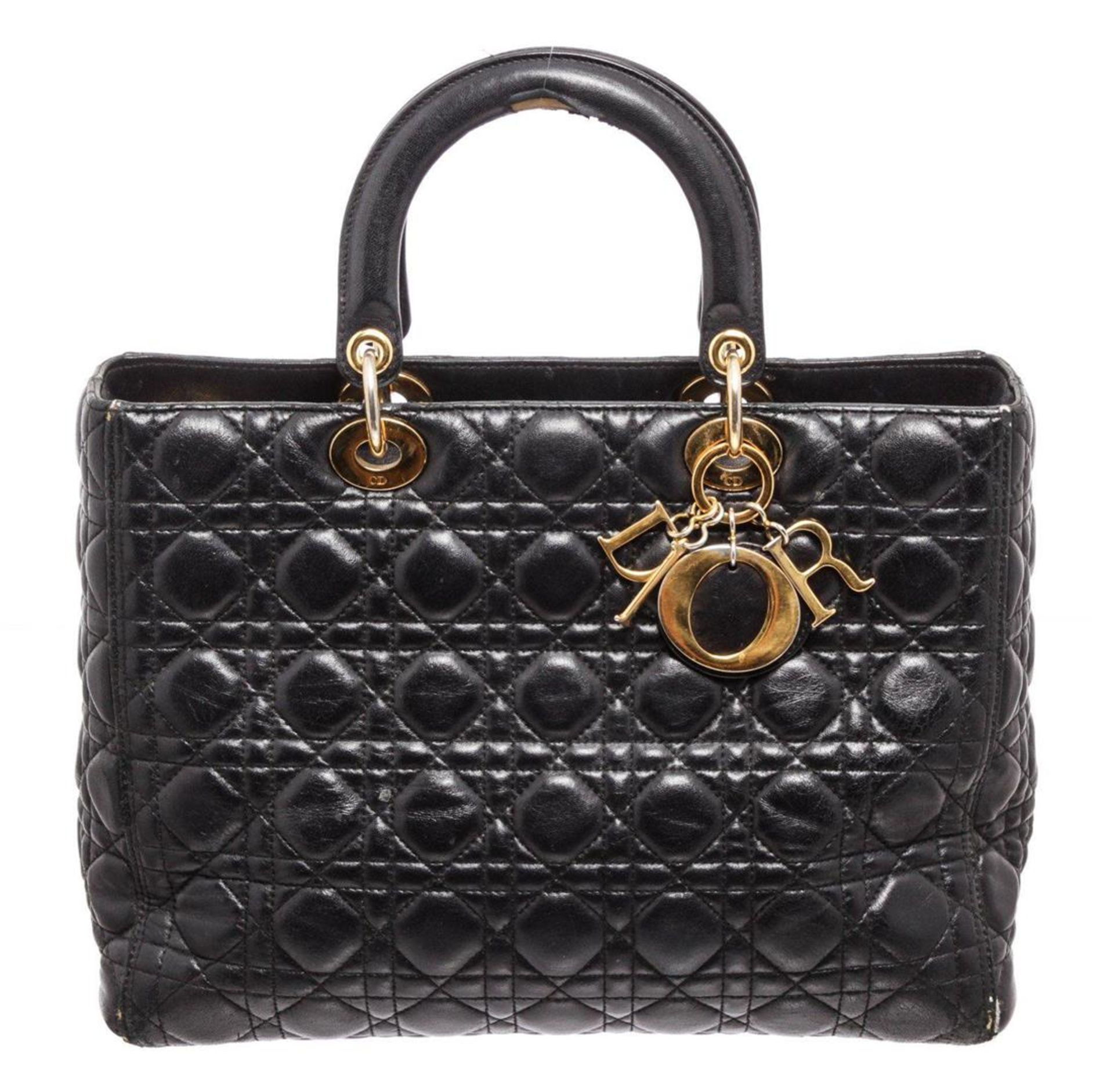 Christian Dior Black Leather Lady Dior Tote Bag