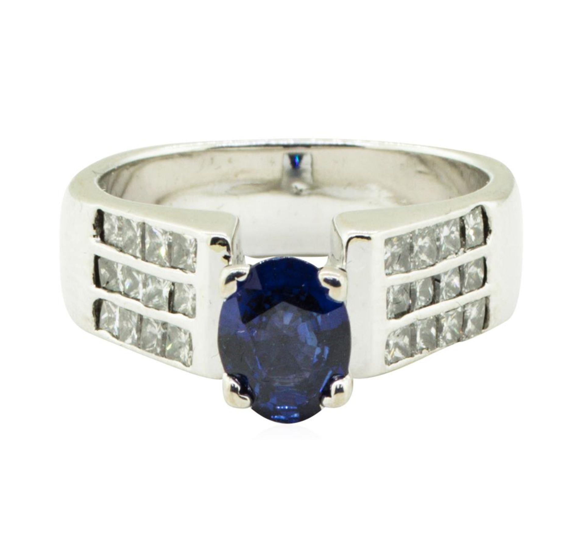 2.17 ctw Oval Brilliant Blue Sapphire And Diamond Ring - 14KT White Gold - Image 2 of 5